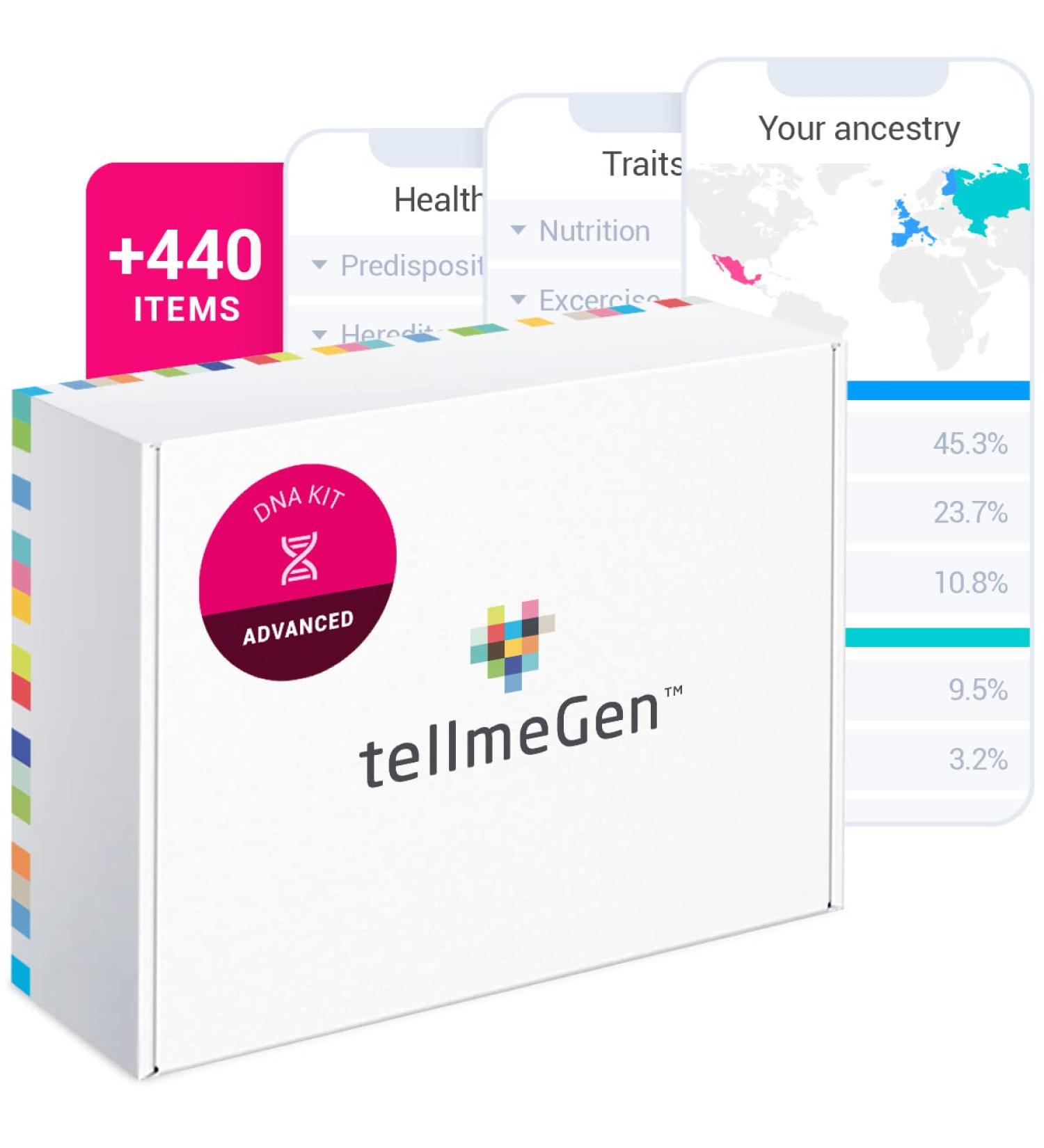 tellmeGen Advanced DNA Test Kit - 400 Reports on Health, Ancestry, Traits & Fitness - Lifetime Updates & Fees Included - Ethnicity & Health Analysis - Buy Online on GoSupps.com