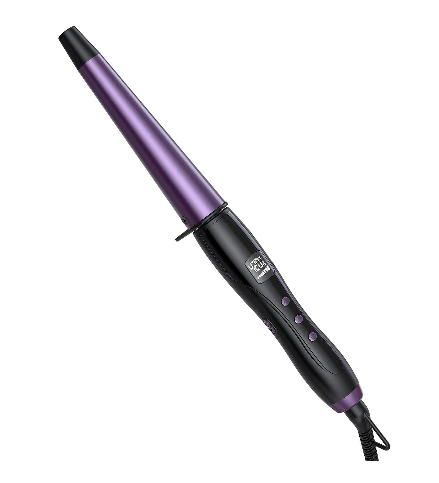 Conical Curling Wand 3/4-1 1/4 Ceramic Curling Iron | Clamp-Free, Digital Controls, 9 Heat Settings | Black/Purple - Buy Online on GoSupps.com