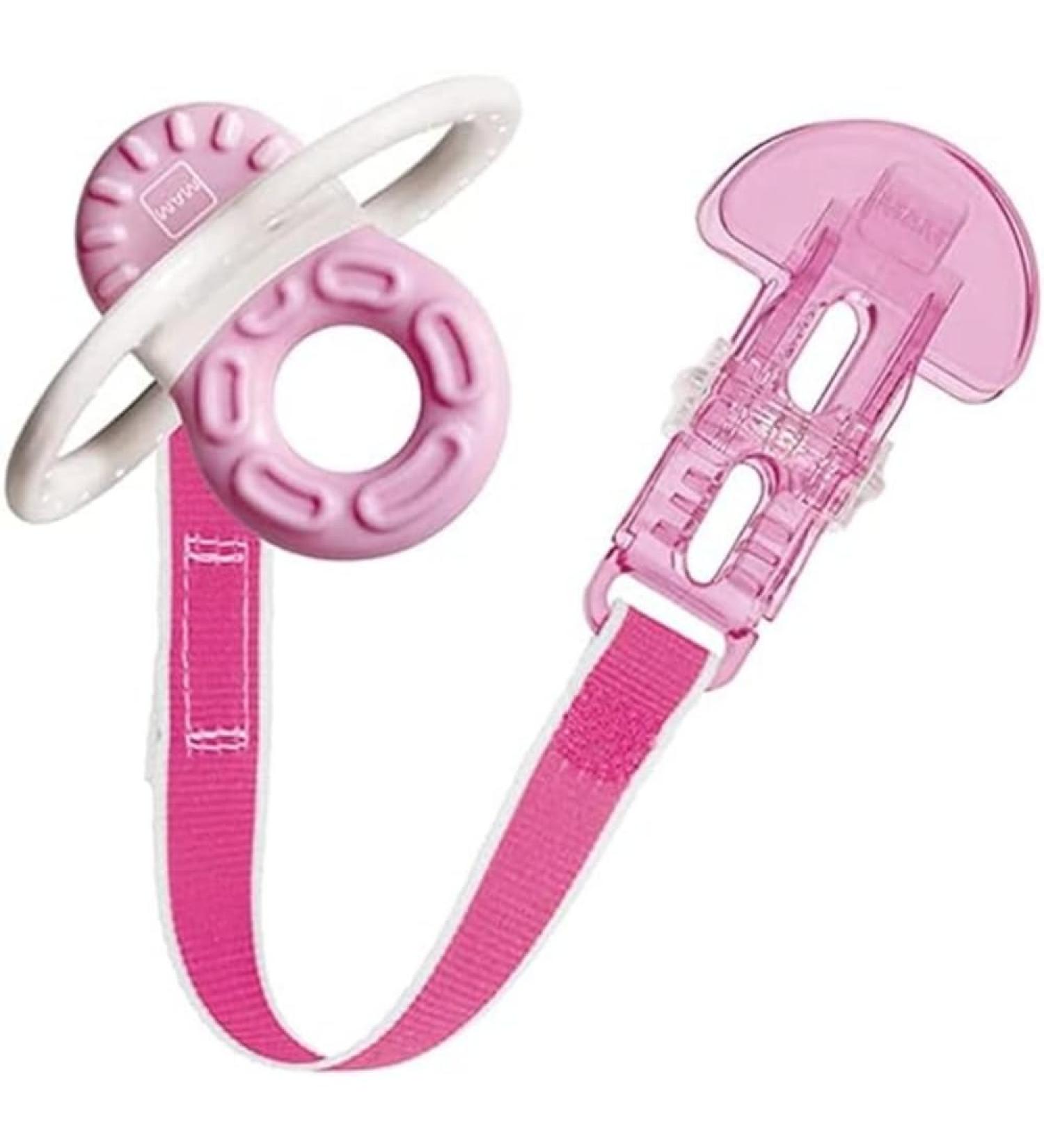 MAM Bite and Relax Teether with Clip - Pink Baby Teether for 2+ Months | Promotes Dental Hygiene & Soothes Painful Gums - Buy Online on GoSupps.com
