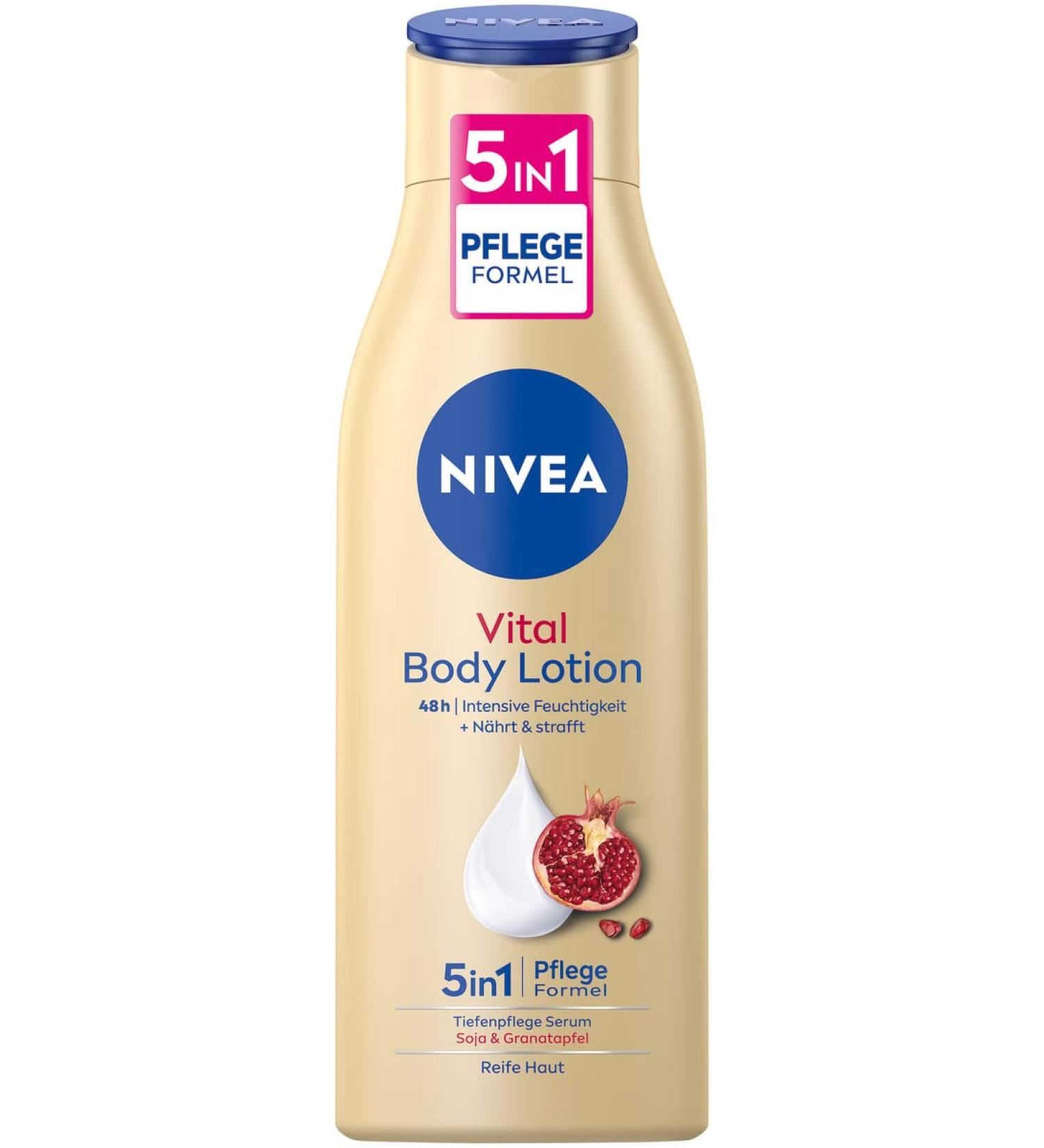 Nivea Vital Body Lotion 250 ml - Moisturizing Body Cream with Pomegranate & Soy Proteins | 48H Intensive Moisture for Ripe Skin | Buy Online - Buy Online on GoSupps.com