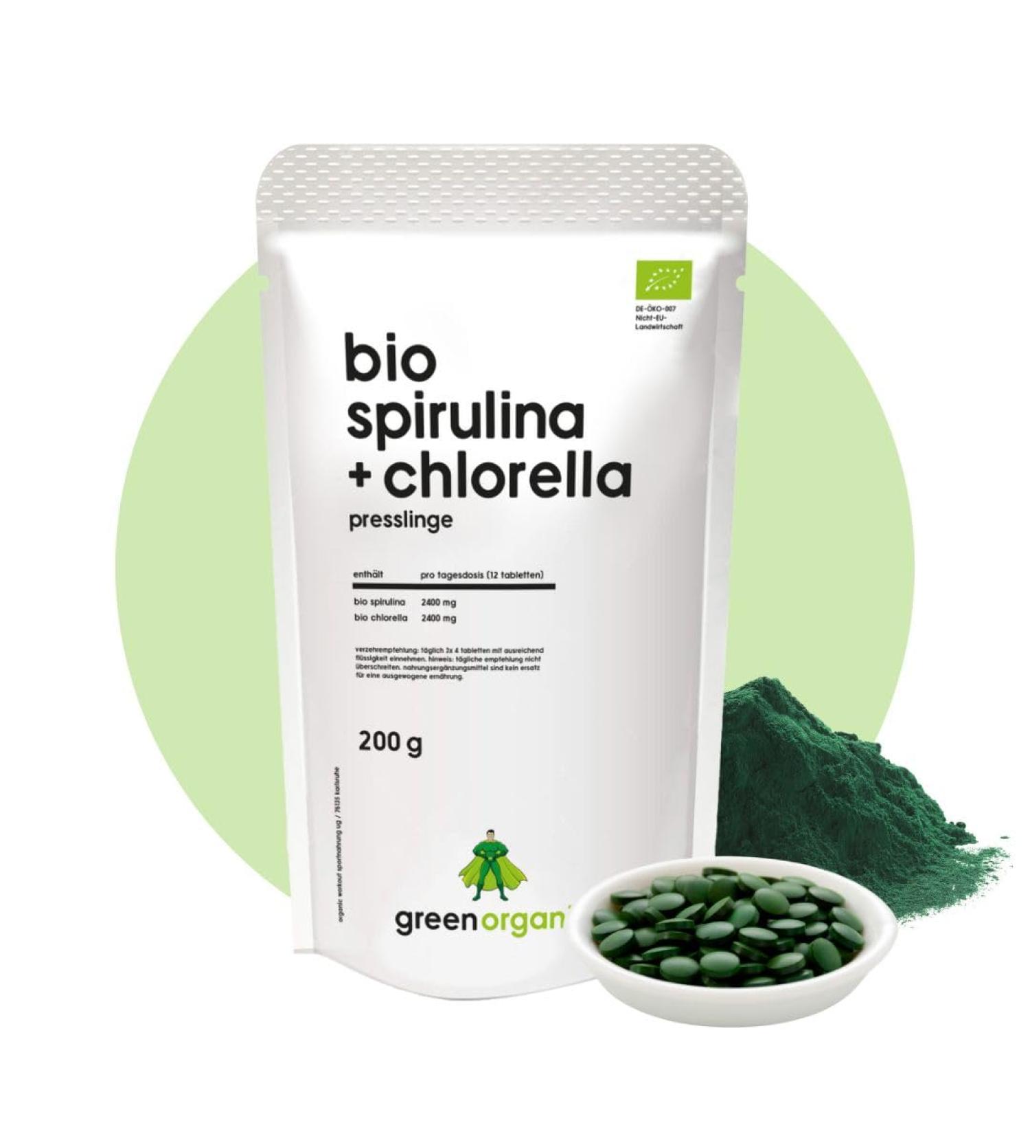 Organic Workout Bio Spirulina + Chlorella 400 Tablets 200 g 500 mg per tablet Plantensis and Vulgaris algae High dosage Press tablets Controlled organic cultivation 200 g Spirulina + Chlorella Spirulina + Chlorella 05 g 40  - Buy Online on GoSupps.com