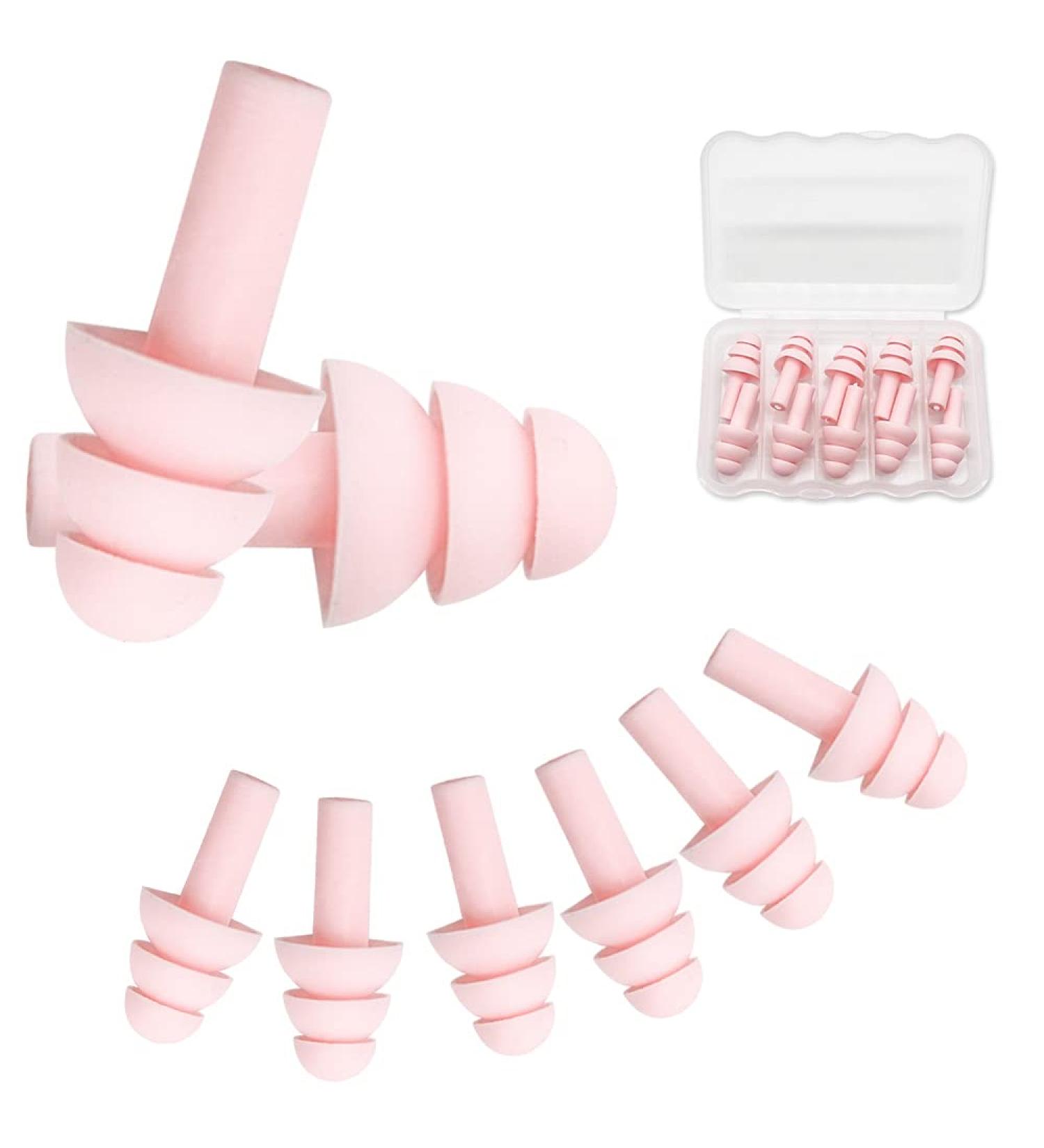 Kostatech Pink Earplugs - 5 Pairs Reusable Waterproof Soft Silicone Noise-Reducing Earplugs for Sleeping Learning Working & Swimming - Buy Online on GoSupps.com