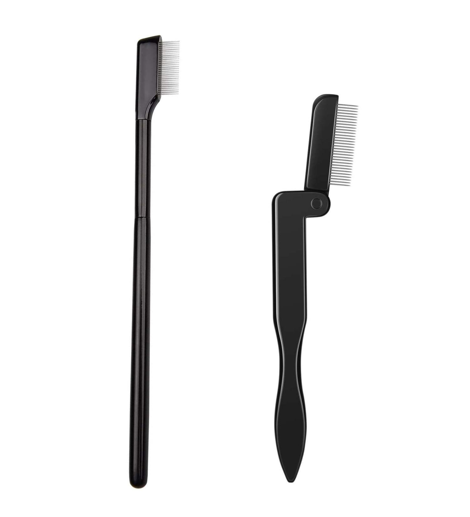 2 Pcs Folding Eyebrow & Eyelash Comb Set - Portable Makeup Tool for Women | Durable Lash Separator & Grooming Brush with Handle - Buy Online on GoSupps.com