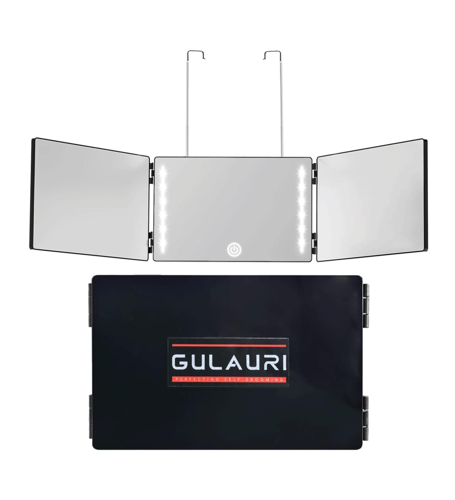GULAURI 3-Way LED Lighted Barber Mirror | Trifold & Portable Hands-Free Mirror - Buy Online on GoSupps.com