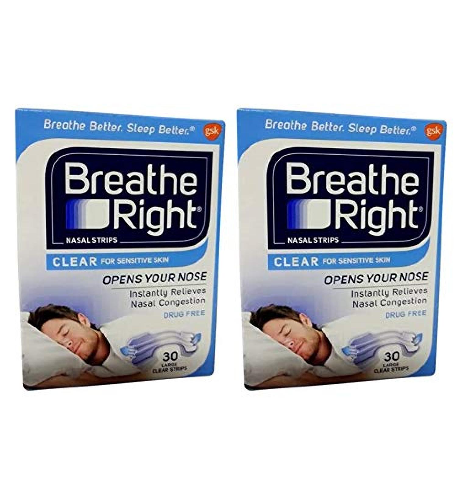 Breathe Right Nasal Strips Clear Large - 30 Strips-2 Count 2- Pack