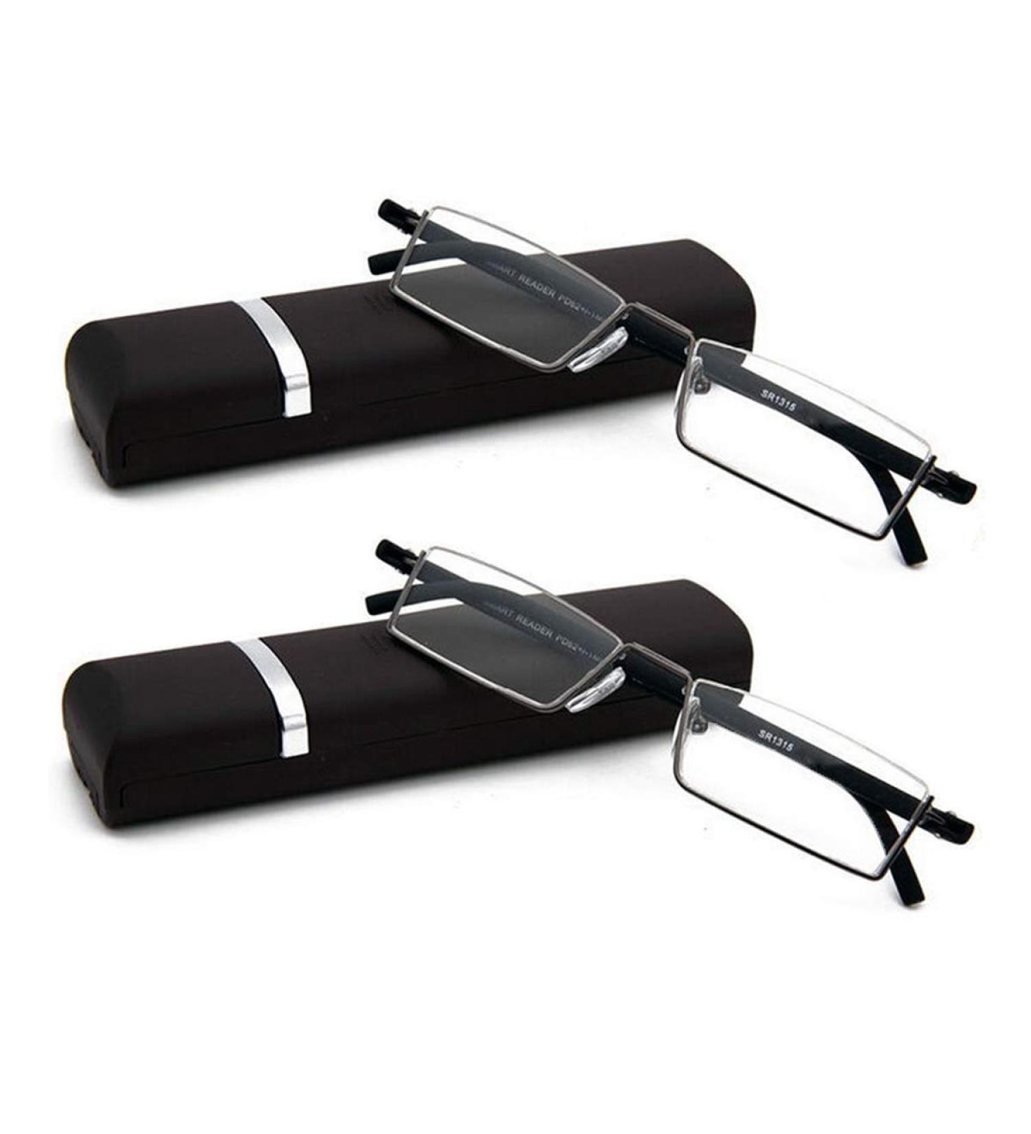 Men's Half Frame Reading Glasses Set with Case - 1.75x Magnification (Black) - 2 PCS in Pouch - Buy Online on GoSupps.com