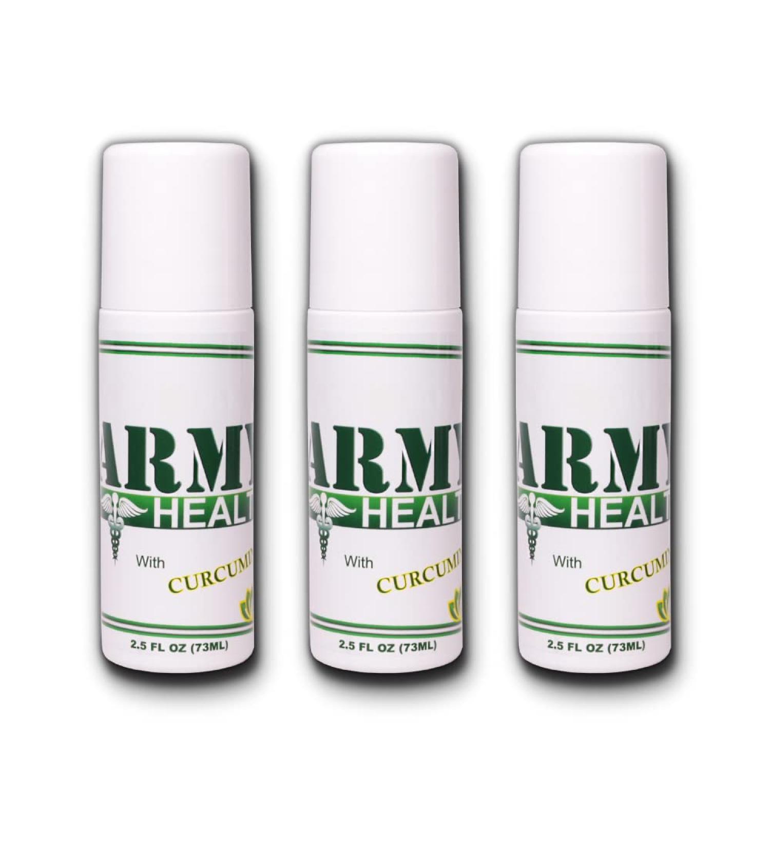 Army Health Roll On Pack of 3 - Natural Turmeric Curcumin for Pain Relief - Anti-Inflammatory - Migraine Relief - Neck, Back, Joint, and Muscle Pain - Buy Online on GoSupps.com