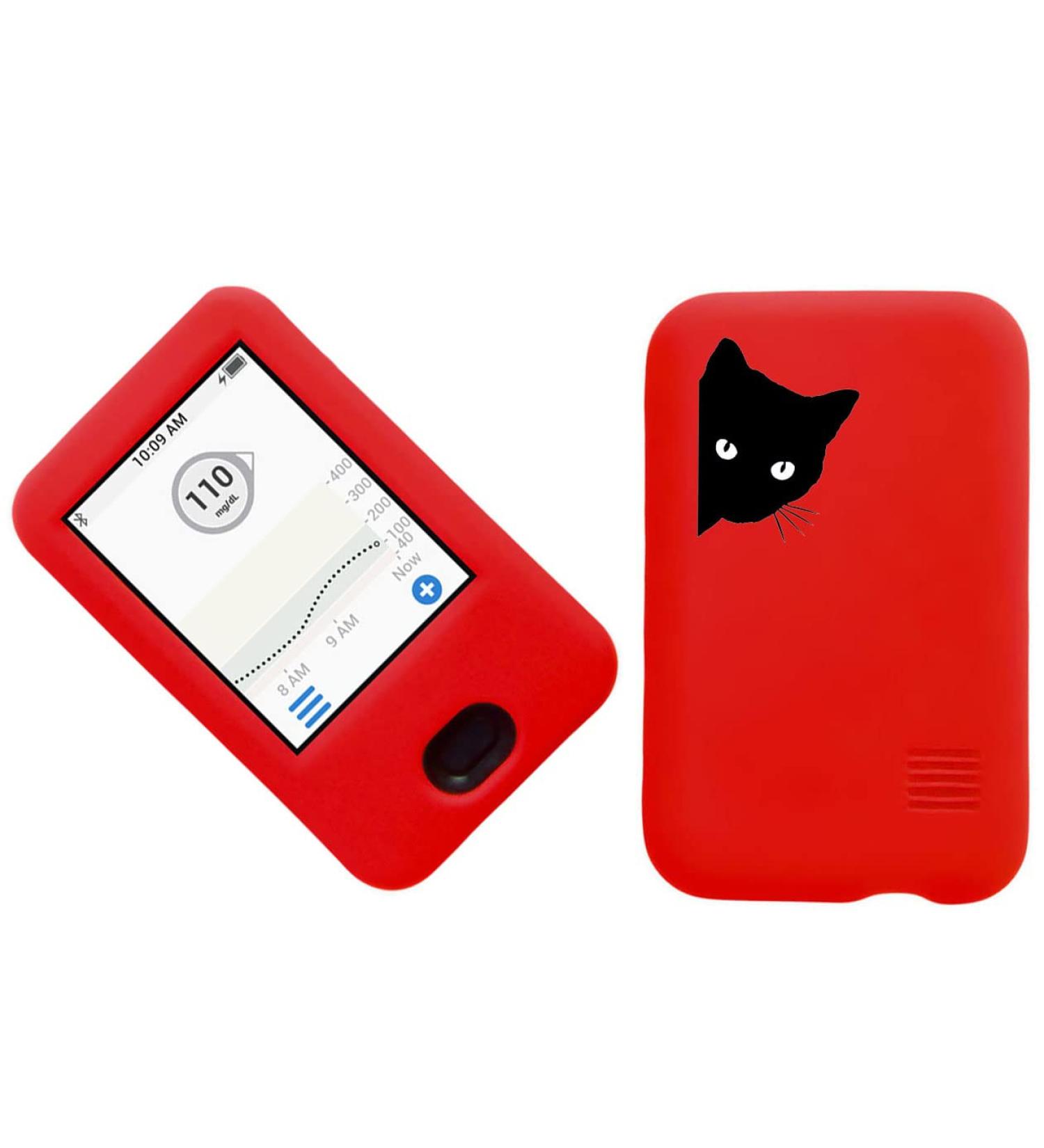 Designed Silicone Soft Case for Dexcom Receiver G6 CGM (Continuous Glucose Monitoring) (Cat-Red)