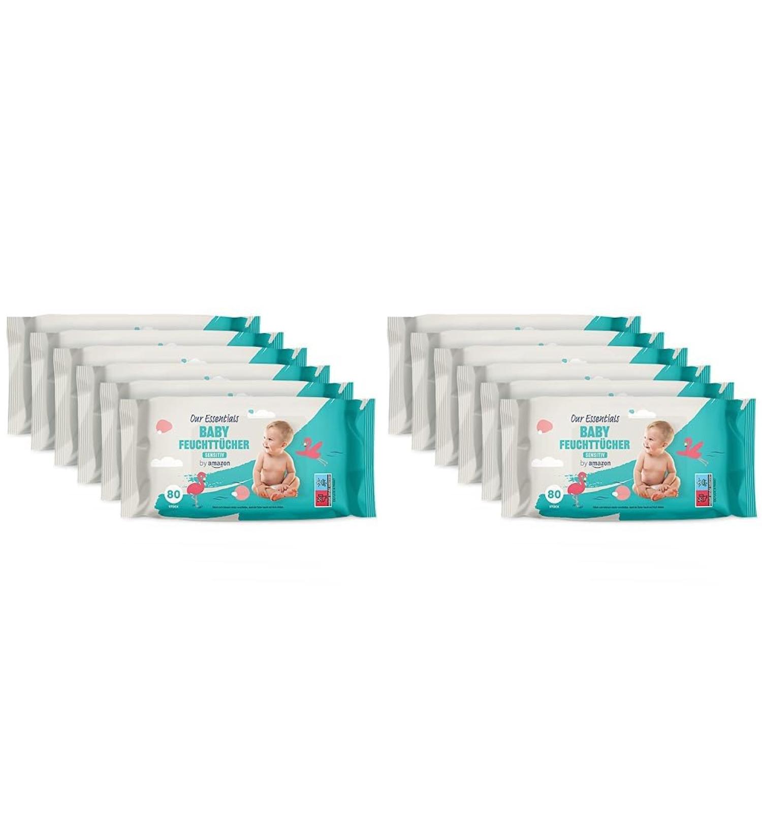 Buy Amazon Baby Wet Wipes Sensitive with Aloe Vera - 480 Pieces (12 Packs of 80) | Worldwide Shipping Available - Buy Online on GoSupps.com