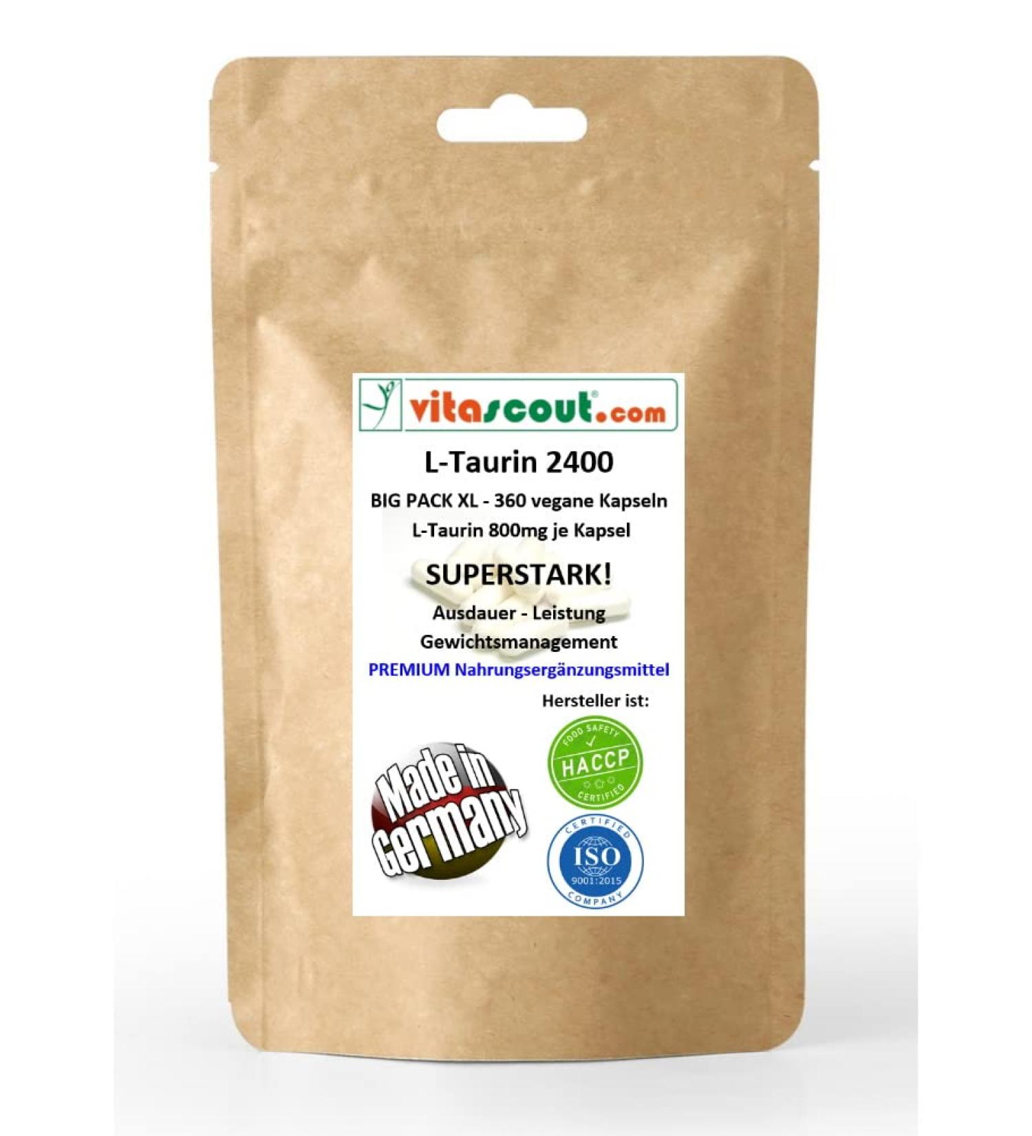 Buy L-Taurin 2400 II - 360 Vegan Capsules (800mg) - High-Dosed Made in Germany No Magnesium Stearate - Best Price Online - Buy Online on GoSupps.com