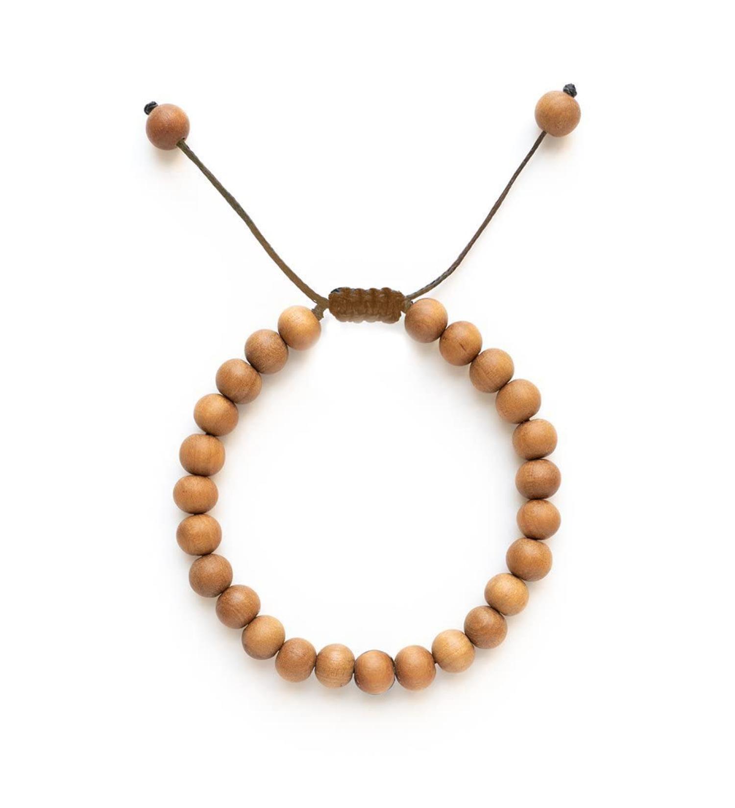 Unisex Sandalwood Round Beads Bracelet - Handmade Elastic Yoga Meditation Jewelry (Large Brown - Buy Online on GoSupps.com