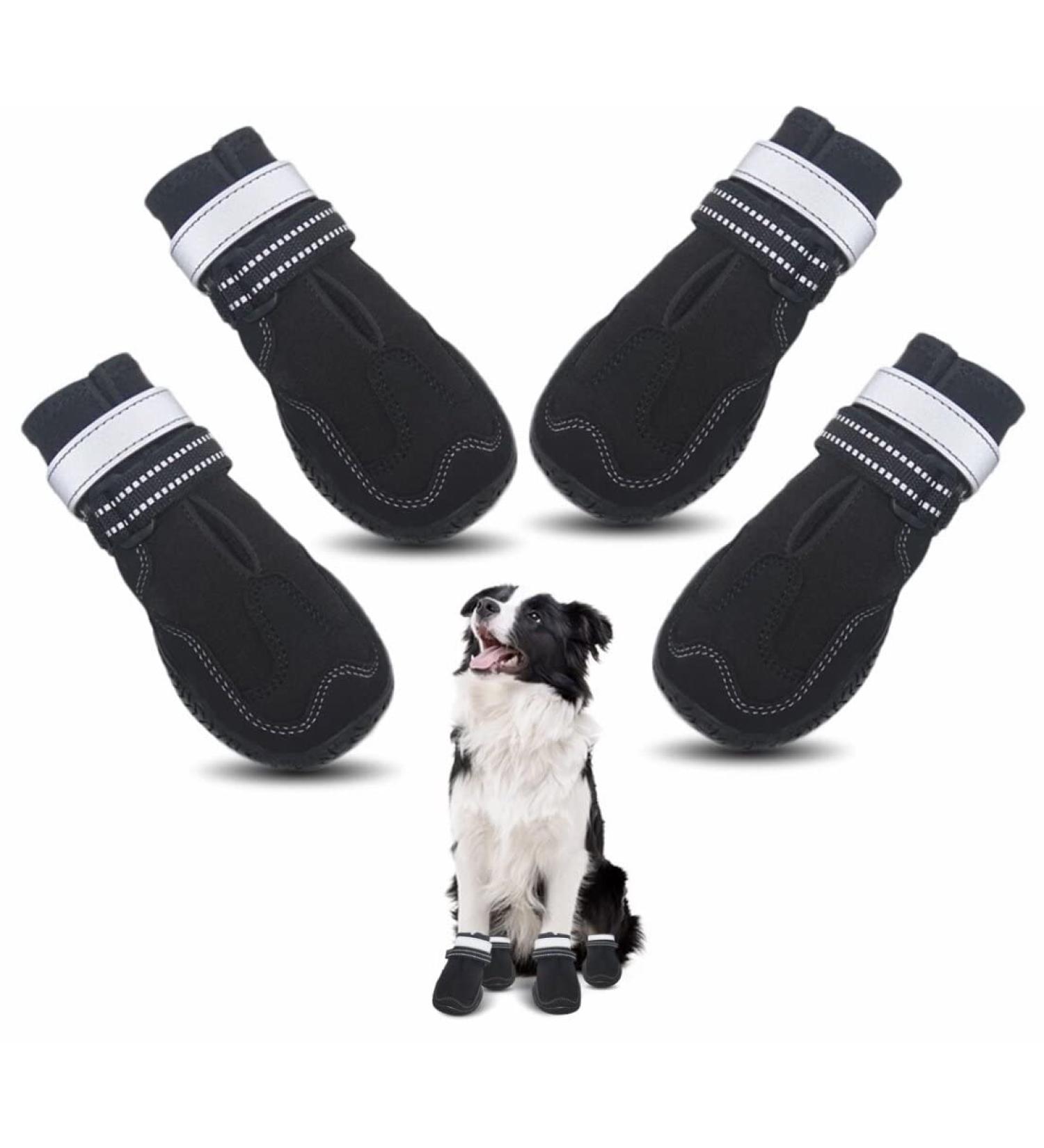 Medium Dog Winter Boots & Paw Protectors - Waterproof Booties for Snow, Rain, Hot Pavement, Hiking - Non Slip Rubber Soles - Black - Size Medium (Width 2.2) - Buy Online on GoSupps.com