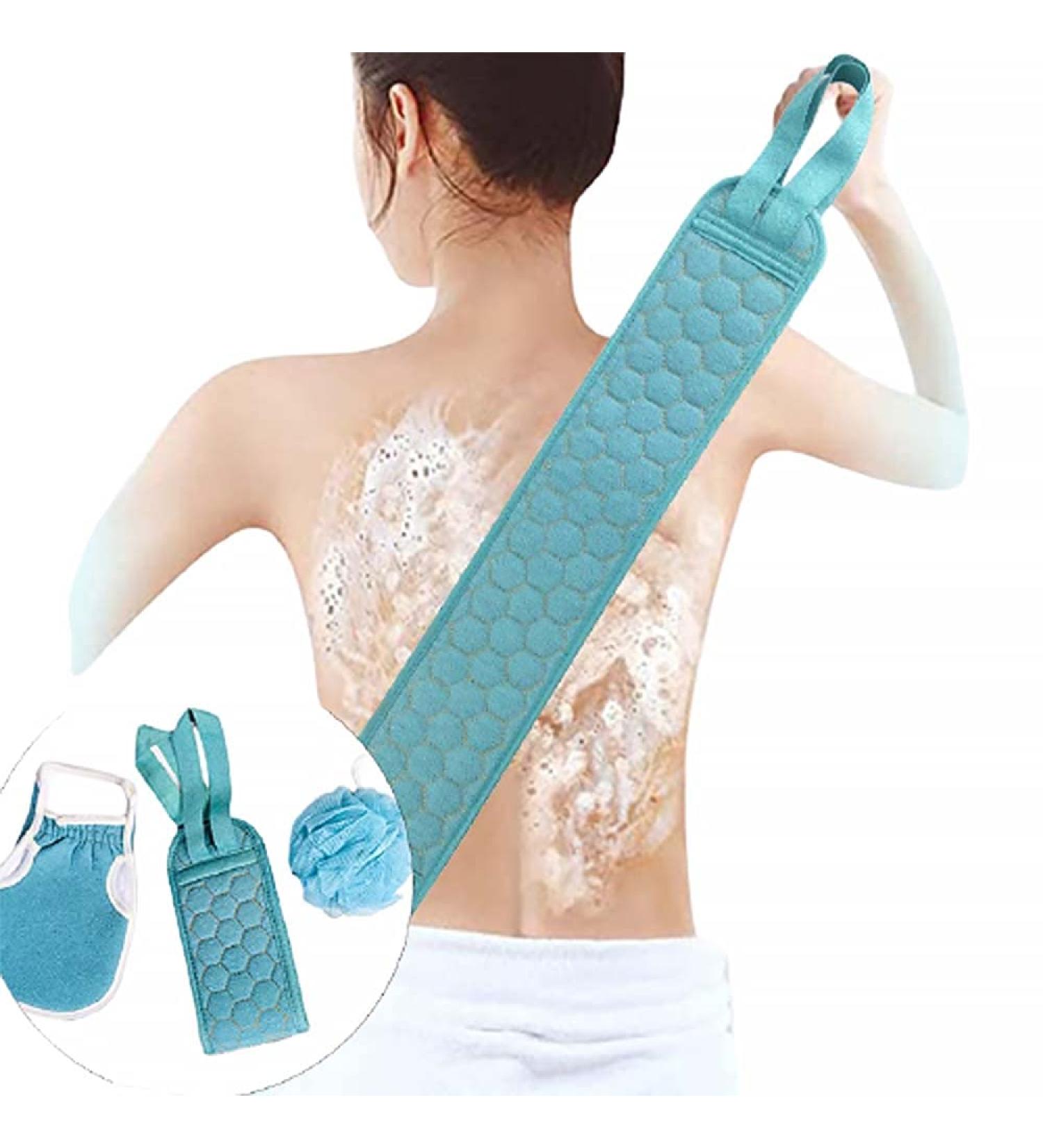Lohang Exfoliating Back Scrubber Set - 3 Pcs Mud Cleaning Loofah Sponge, Exfoliator Gloves, and Back Brush Washer for Unisex Massage SPA - Blue - Buy Online on GoSupps.com