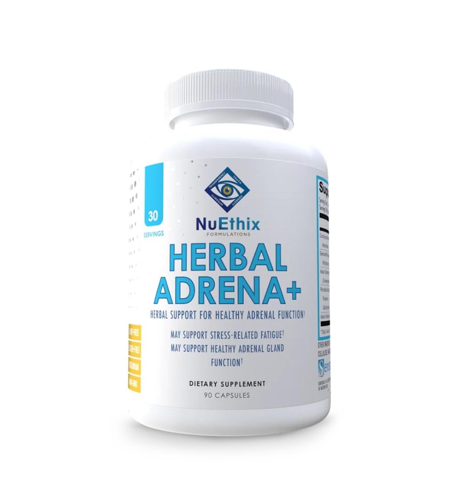 NuEthix Formulations Herbal Adrena+ Adrenal Support Supplements for Women & Men Cortisol Support Improve Energy Levels & Mood Includes Cordyceps & Ashwagandha Non-GMO Gluten Free 30 Servings - Buy Online on GoSupps.com