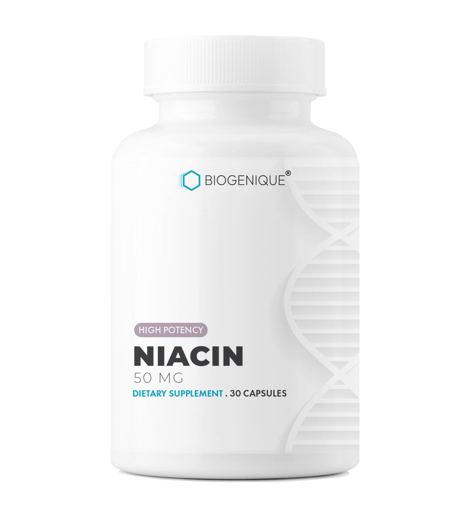 Biogenique Niacin 50mg - Vitamin B3 Niacin - Supports Energy Production Healthy Metabolism & Nervous System Function - Energy Supplement - 30 Capsules Made in Canada Non-GMO Vegan - Buy Online on GoSupps.com