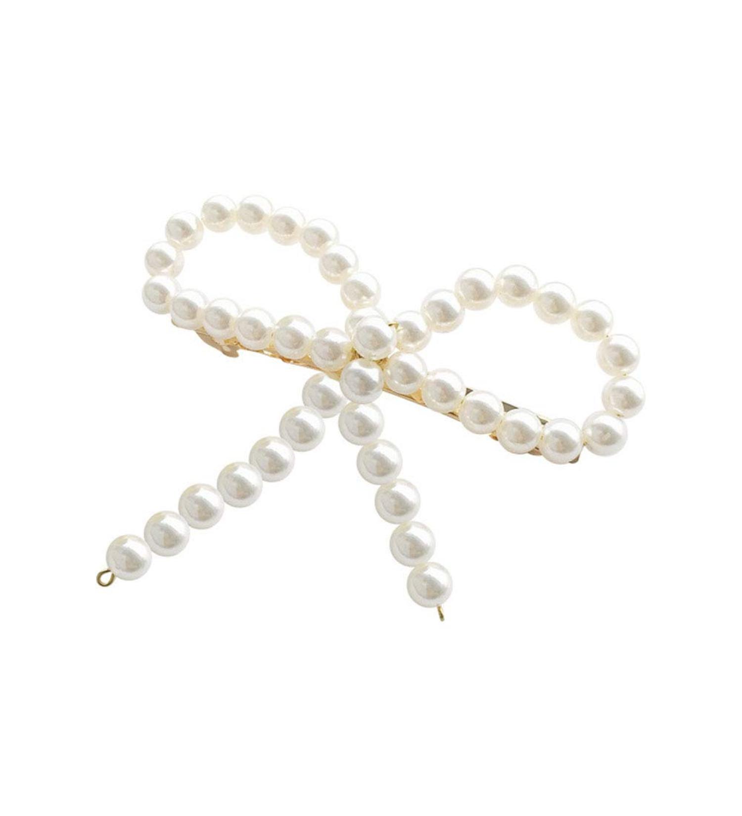 AKOAK Elegant White Pearl Bow Duckbill Clip - Ladies Hair Clip for Wedding, Birthday, and Valentine's Day - Buy Online on GoSupps.com
