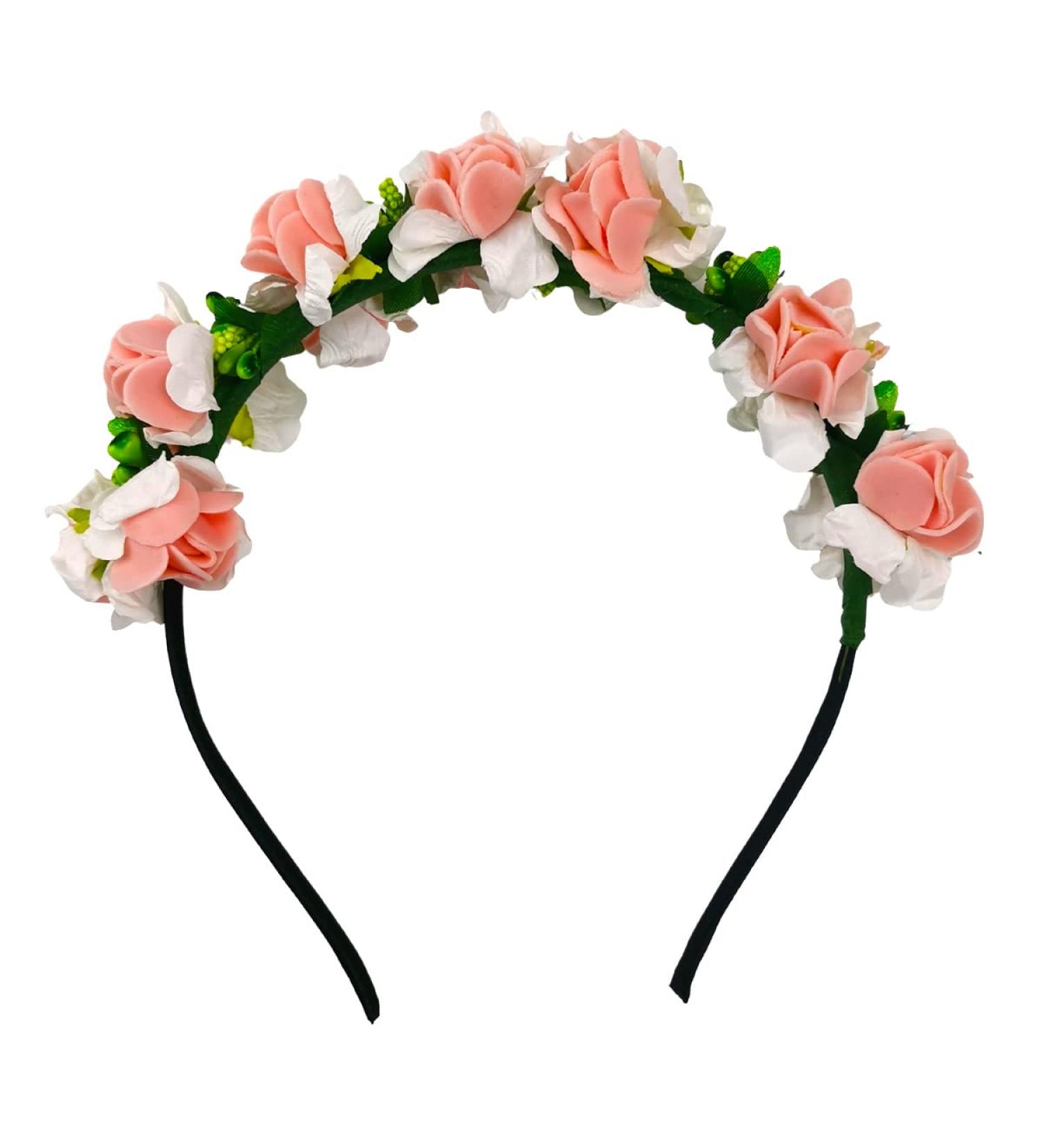 TOOBIT Boho Floral Crown Headband - Artificial Foam Pink Roses Hair Accessories for Women, Bridesmaids, and Bridal Parties - Buy Online on GoSupps.com