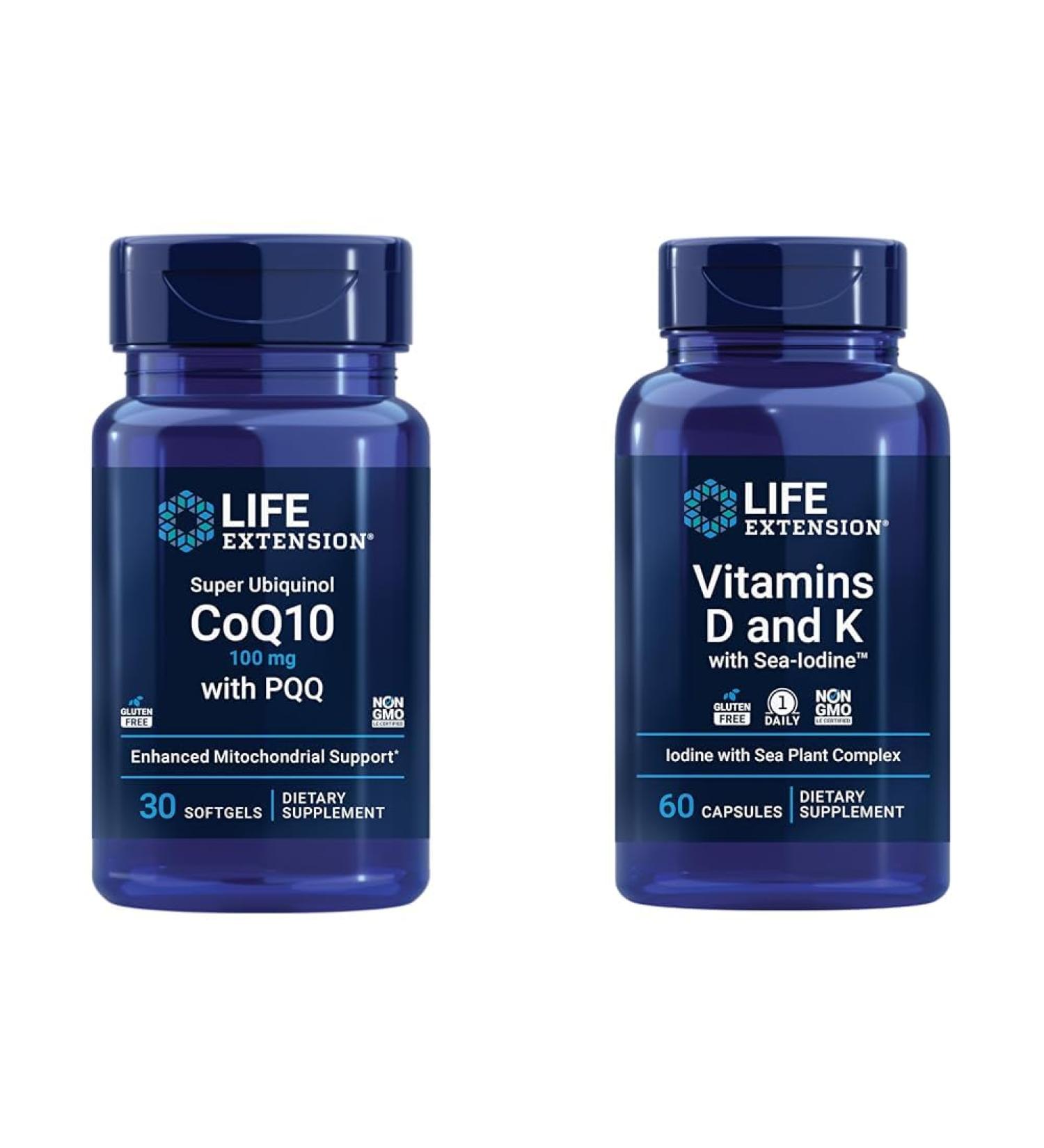 Life Extension Super Ubiquinol CoQ10 with PQQ CoQ10 PQQ & Vitamins D and K with Sea-Iodine Vitamin D3 Vitamin K1 and K2 - Buy Online on GoSupps.com