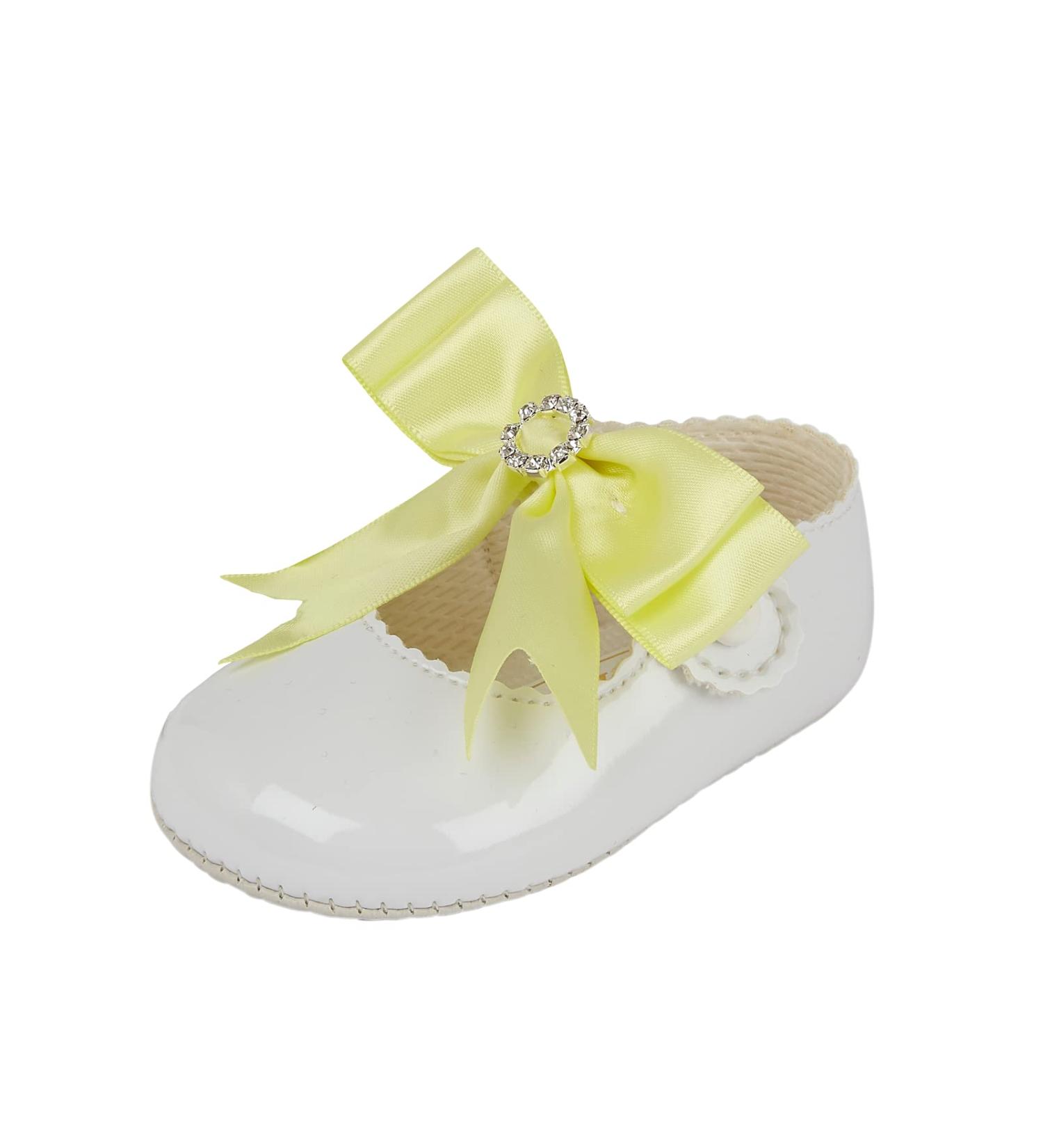 Baypods Baby Girls Soft Sole Pre Walker Shoes with Diamante Bow - White Lemon - Made in England - Size 3 UK - Buy Online on GoSupps.com