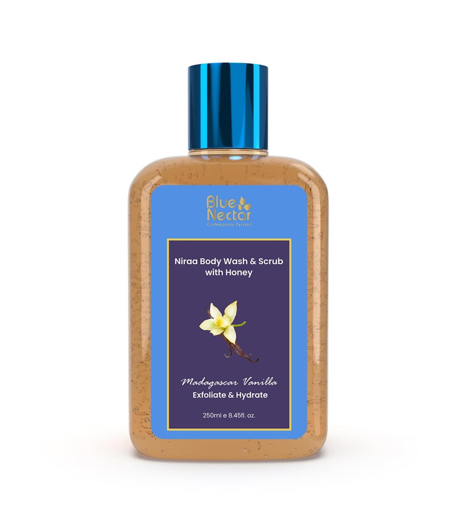 Blue Nectar Vanilla Body Wash & Scrub with Honey - Deep Cleansing Exfoliation Anti-Cellulite & Tan Removal | 8.4 Fl Oz - Buy Online on GoSupps.com