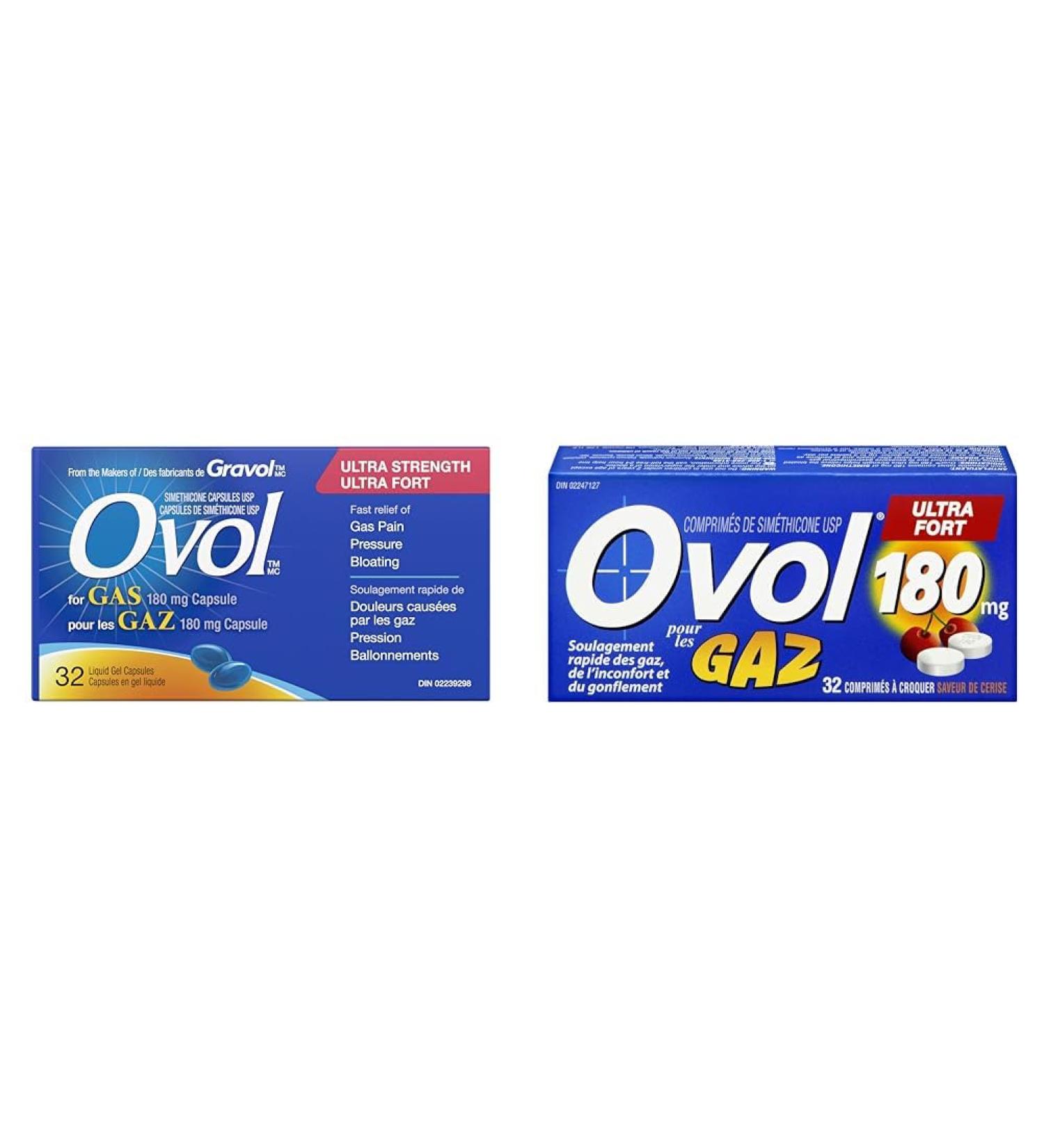 Ovol Ultra Strength Softgels Capsule For Gas Relief for Gas Pain Pressure Bloating 180mg & Extra Strength Cherry Flavour Chewable Tablets Gas Pain Pressure and Bloating Relief 180mg 32 Count Softgels + Tablets 32 Count - Buy Online on GoSupps.com