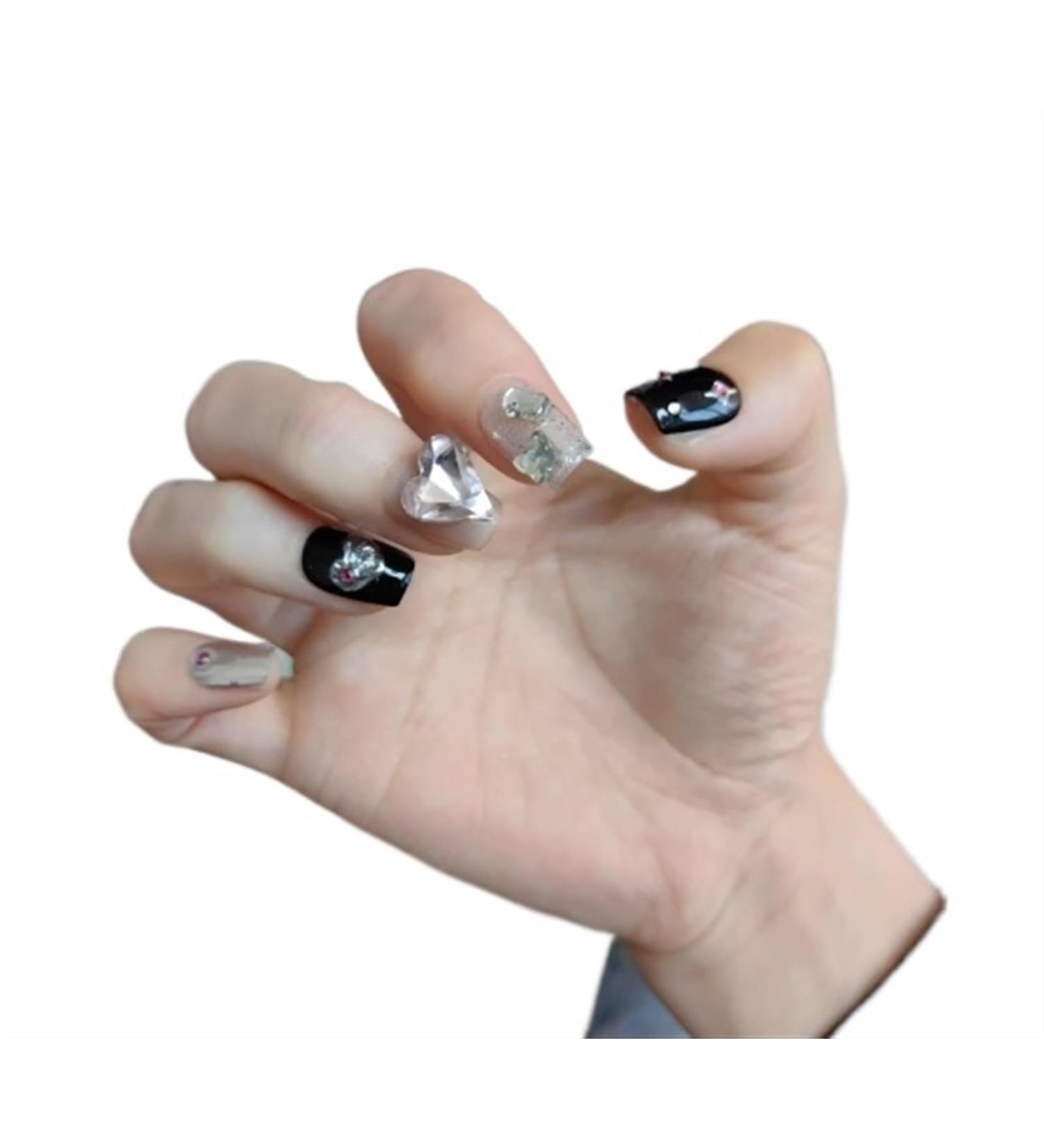 Handmade Wearing Armor Dark Pink Sweet Cool Style Nail Patch Water Diamond(Ultra short XS) - Buy Online on GoSupps.com