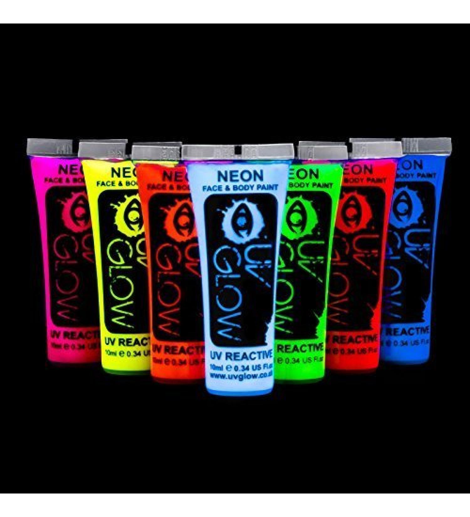 UV Body Paint Set - 7 Luminous Neon Colors (10ml Each) for Black Light Body Painting - Buy Online on GoSupps.com