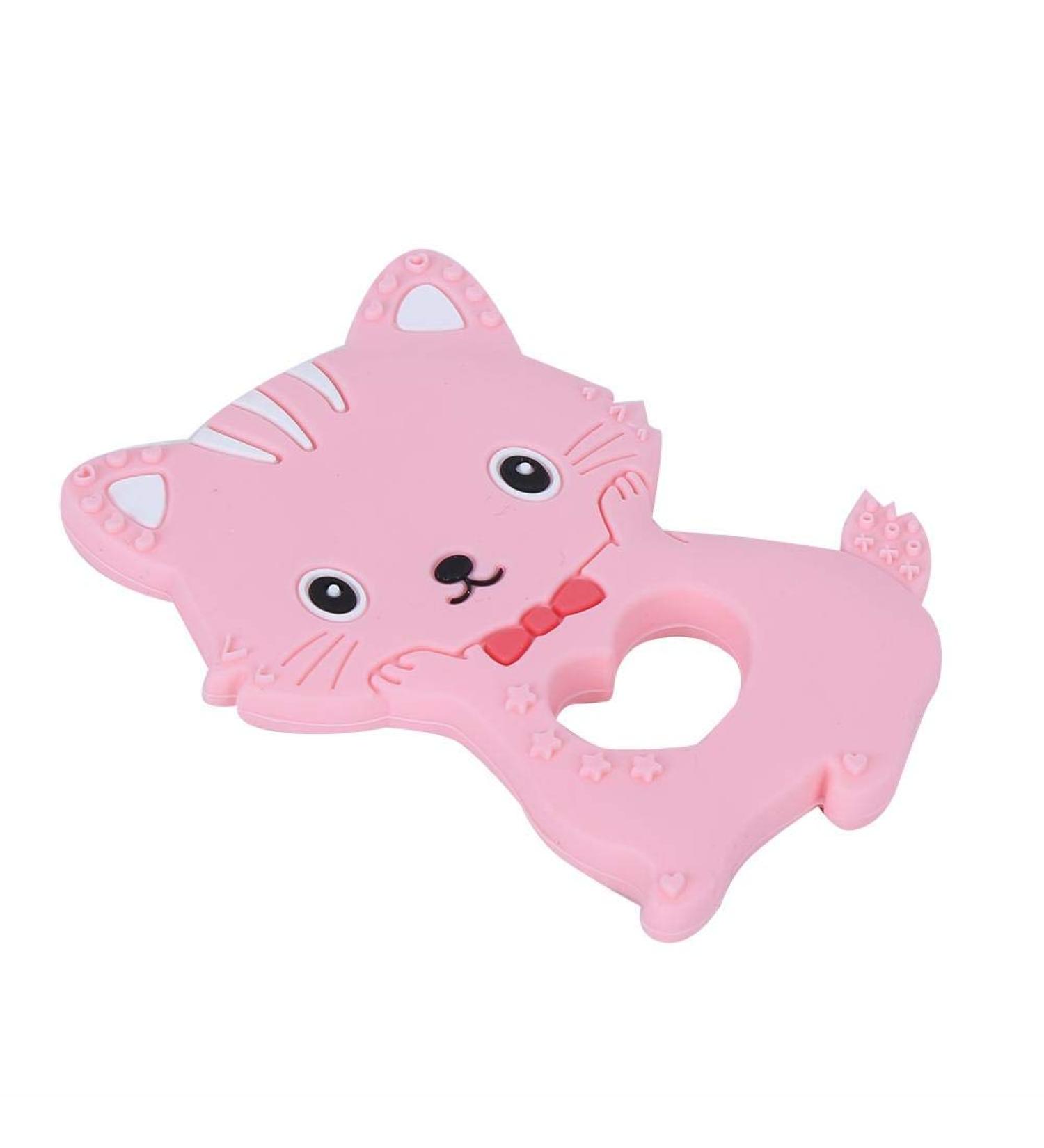 Shop Durable Baby Teether - Silicone Cat Shaped Teething Ring for Toddlers | Pink - Safe & Easy to Clean - Buy Online on GoSupps.com
