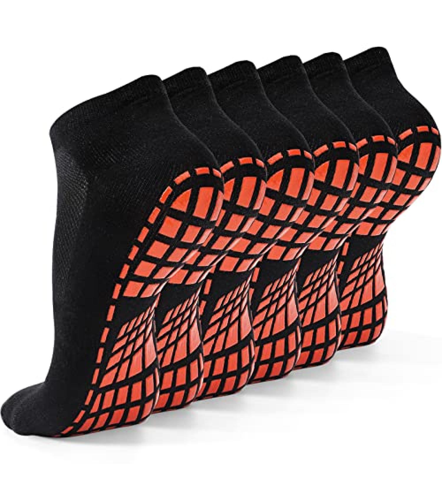 NOVAYARD Non Slip Grip Socks - 6 Pairs, Yoga Pilates Hospital Socks for Men Women - Black, Large Size - Buy Online on GoSupps.com