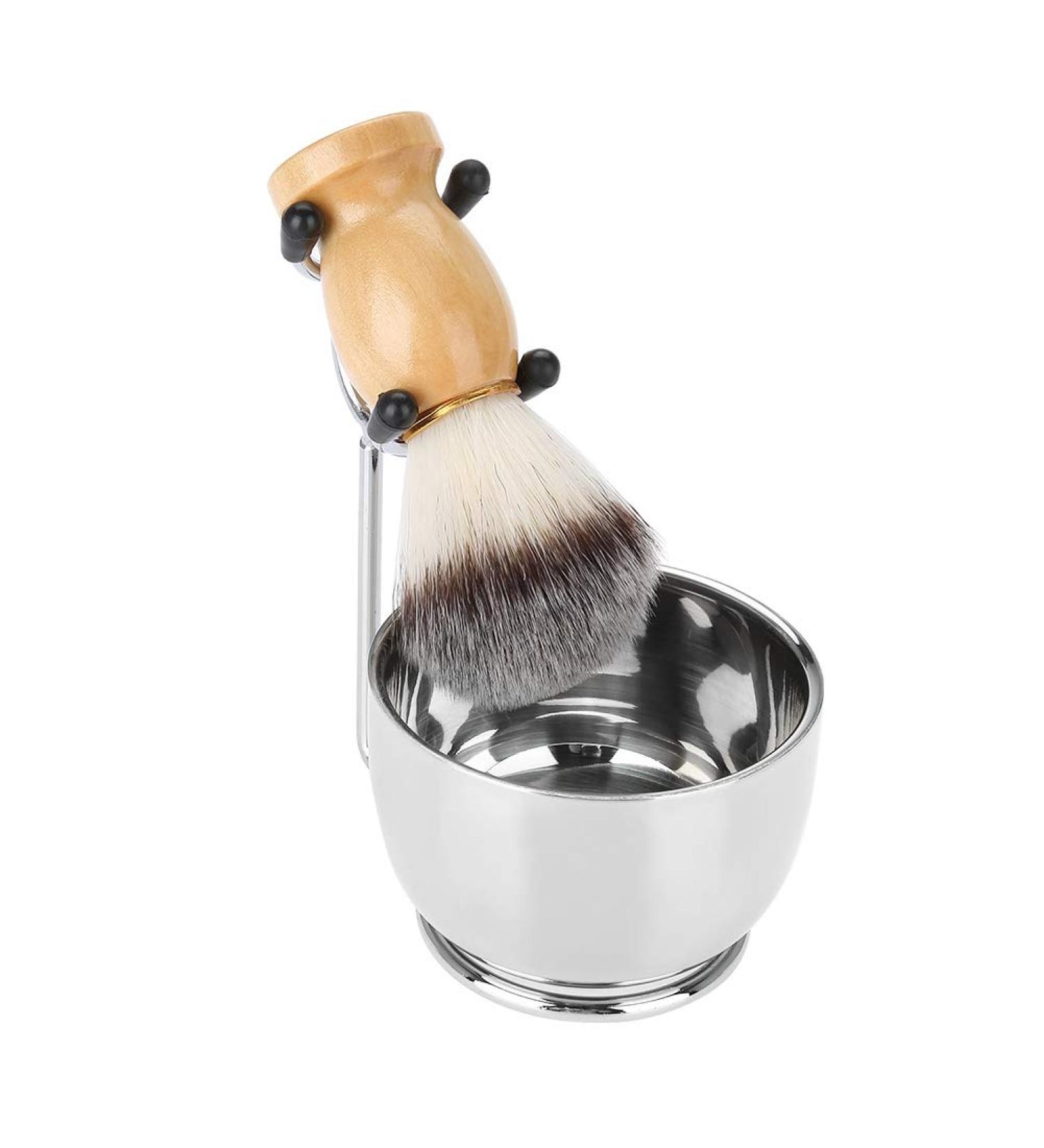 Premium Men's Shaving Set - Stainless Steel Bowl Brush Stand & Non-Slip Soft Nylon Brush for Safe Shaving - Buy Online on GoSupps.com