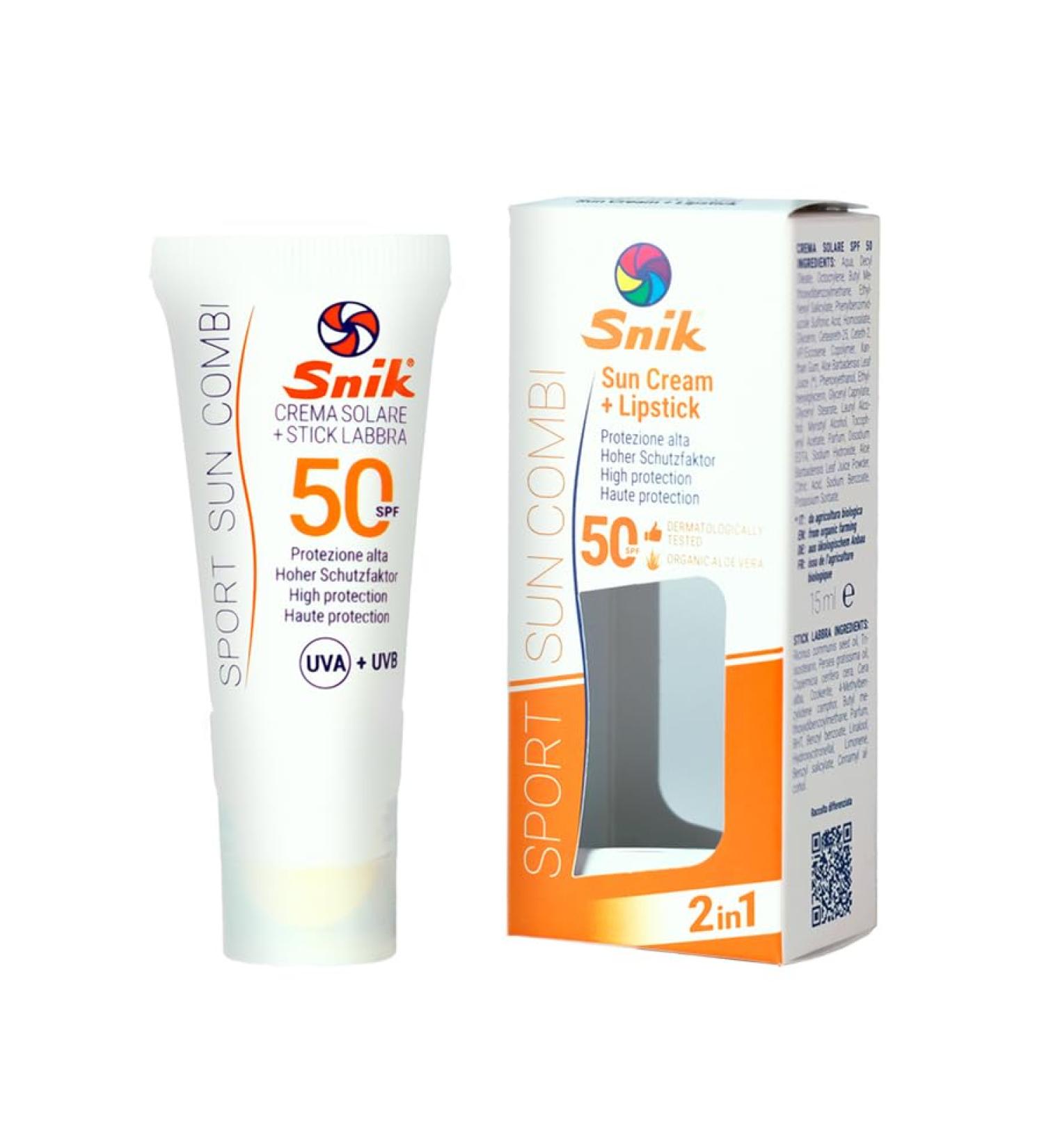  Snik Snik Sport Sun Cream Combi 2-in-1 | Face Sunscreen + Lip Lipstick | Mountain Ski Winter and Summer Sports | Protects from Sun Wind and Cold | SPF 50 High Protection UVA + UVB | Tube - Buy Online on GoSupps.com