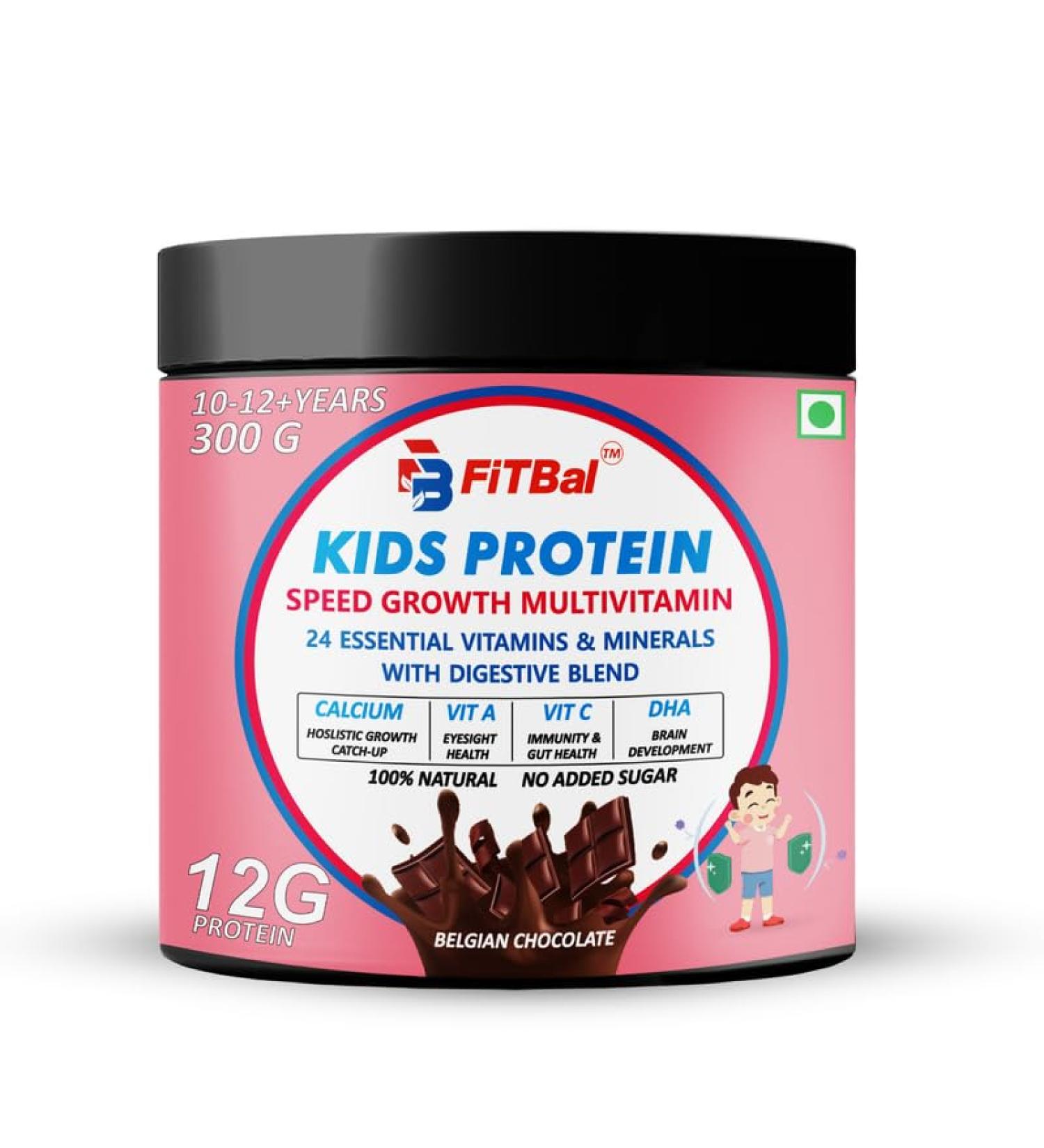 Kids Protein - Speed Growth Multivitamin | 24 Essential Nutrients & Digestive Blend - 300g Belgian Chocolate - Buy Online on GoSupps.com