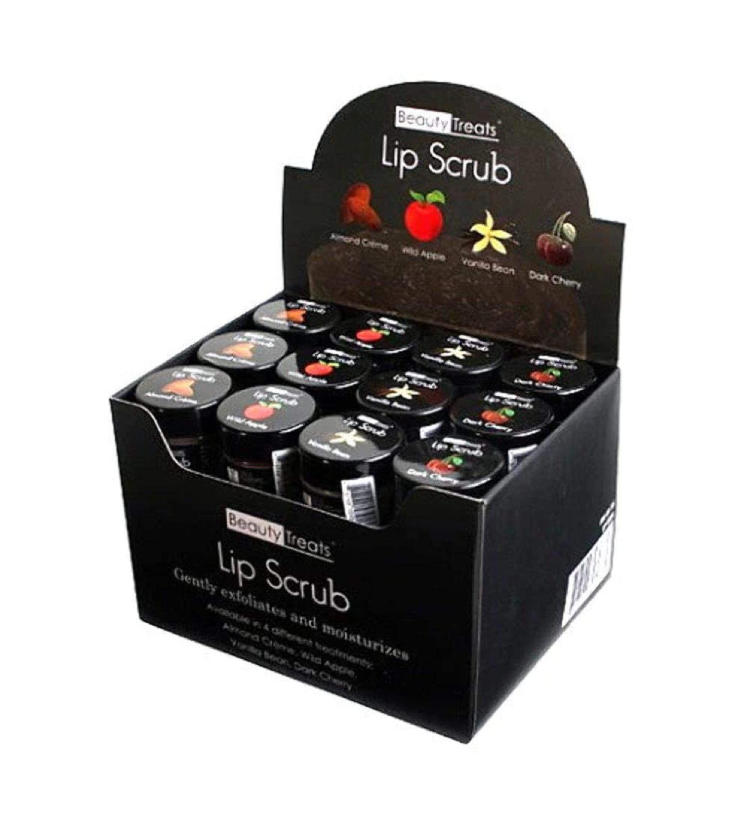4pc Beauty Treats Lip Scrub with Almond Creme Wild Apple Vanilla Bean Dark Cherry All 4 Full Set