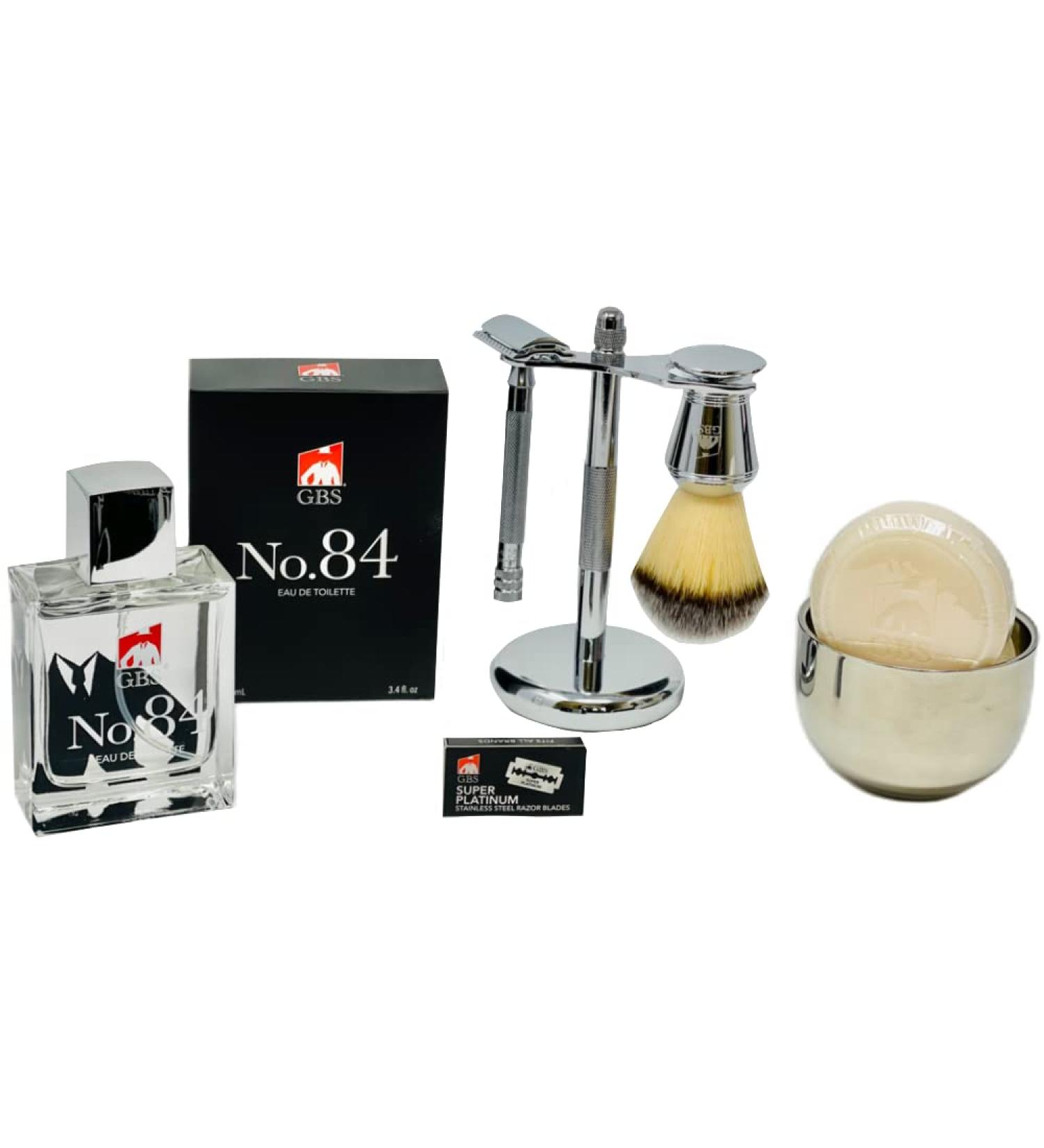 G.B.S Premium Shaving Kit Long Handle Safety Razor Shaving Brush Chrome Bowl & Blades | International Shipping Available - Buy Online on GoSupps.com