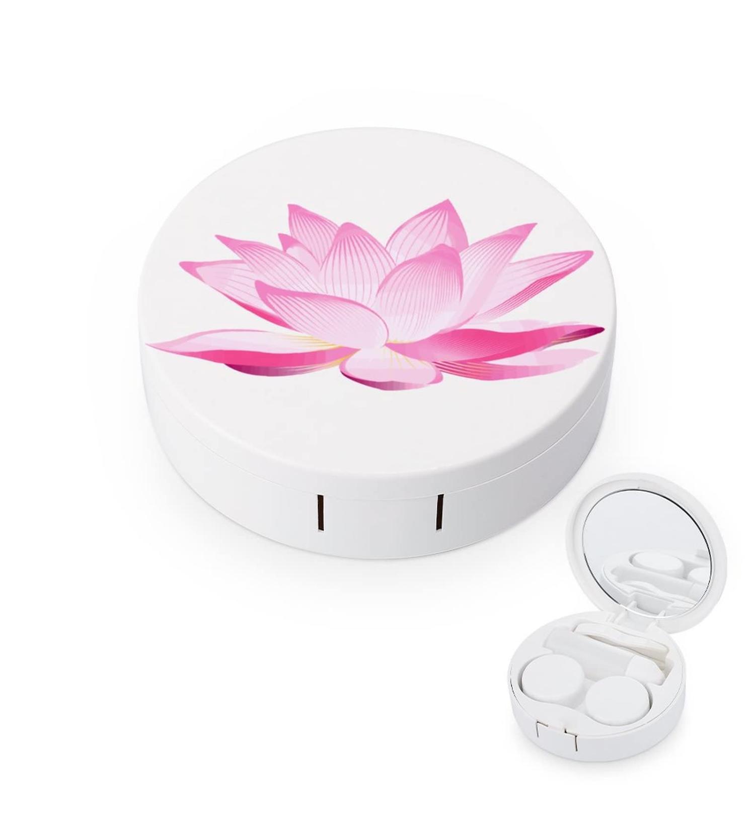 Lotus Round Case For Contact Lens Kit Storage Box with Mirror Printed - Buy Online on GoSupps.com