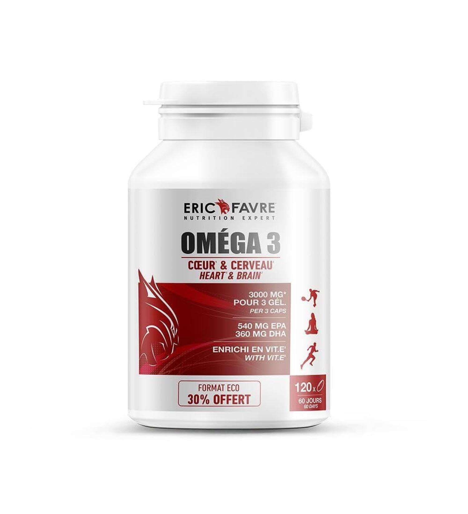 Omega 3 Fish Oil 3000 mg + Vitamin E Highly Dosed in EPA DHA Concentration Memory Cardioprotective Odorless 60 days Program French Laboratory Eric Favre - Buy Online on GoSupps.com