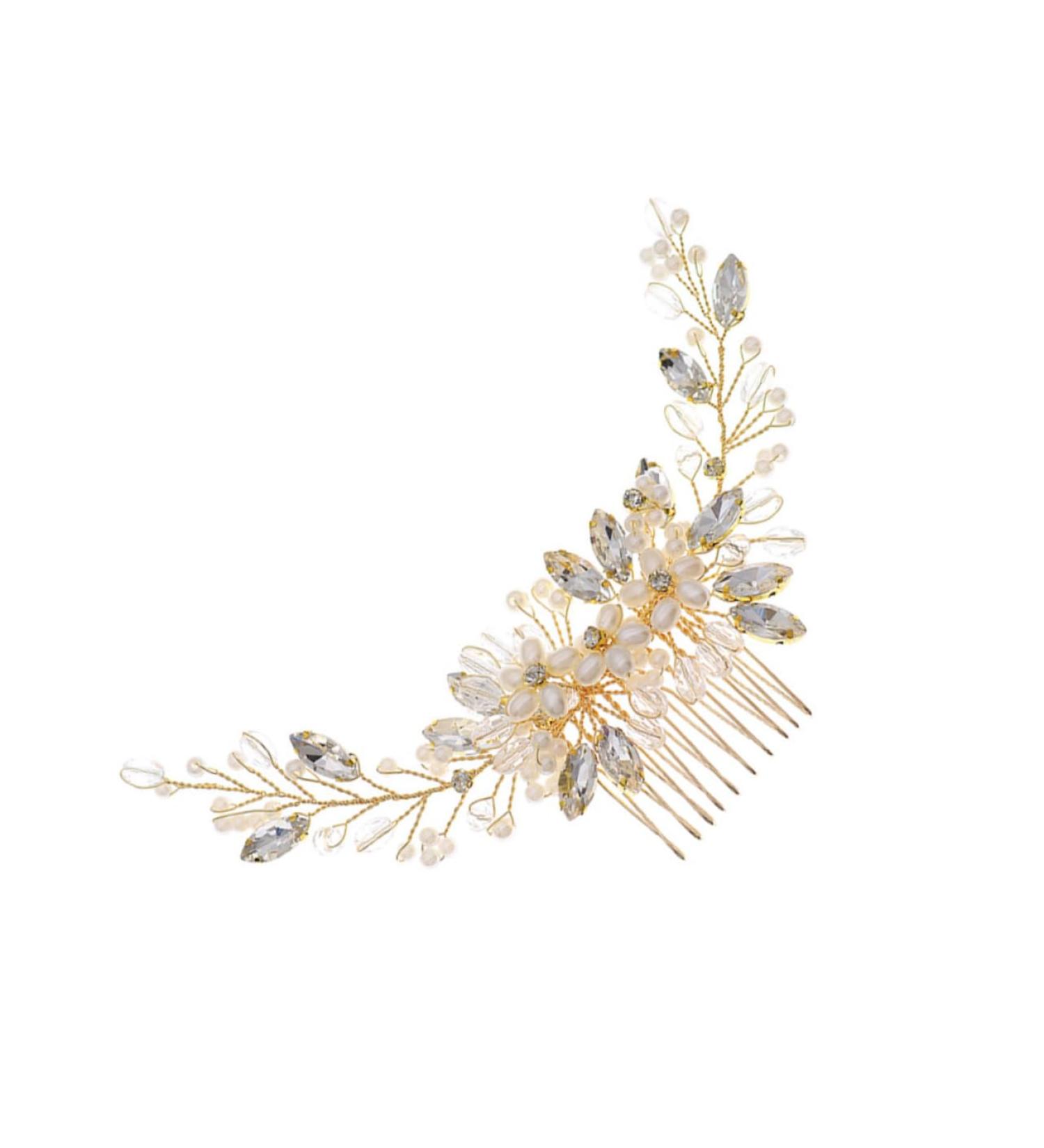 Didiseaon 1pc Pearl Comb Pearl Wedding Comb Gold Hair Ties Bride Hair Comb Bridal Headpiece Crystal Hair Clips Sparking Handmade Comb Barrette Gold Tiara Women's Manual Accessories - Buy Online on GoSupps.com