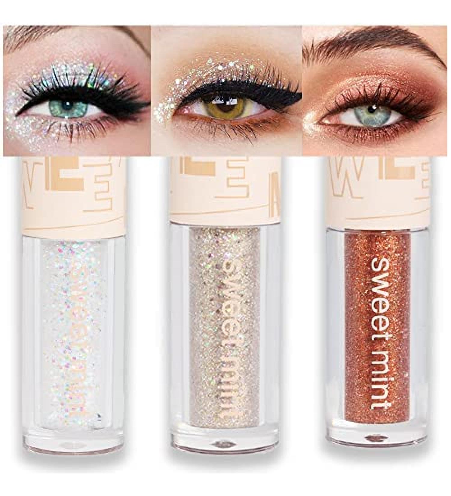 Liquid Glitter Eyeshadow & Eyeliner Makeup Sticks - Waterproof Sparkle Shades for Quick-Drying Shimmer & Shine - Pink, Orange, Golden, Silver - Glitter Eyelid & Eyeshadow Makeup - Buy Online on GoSupps.com