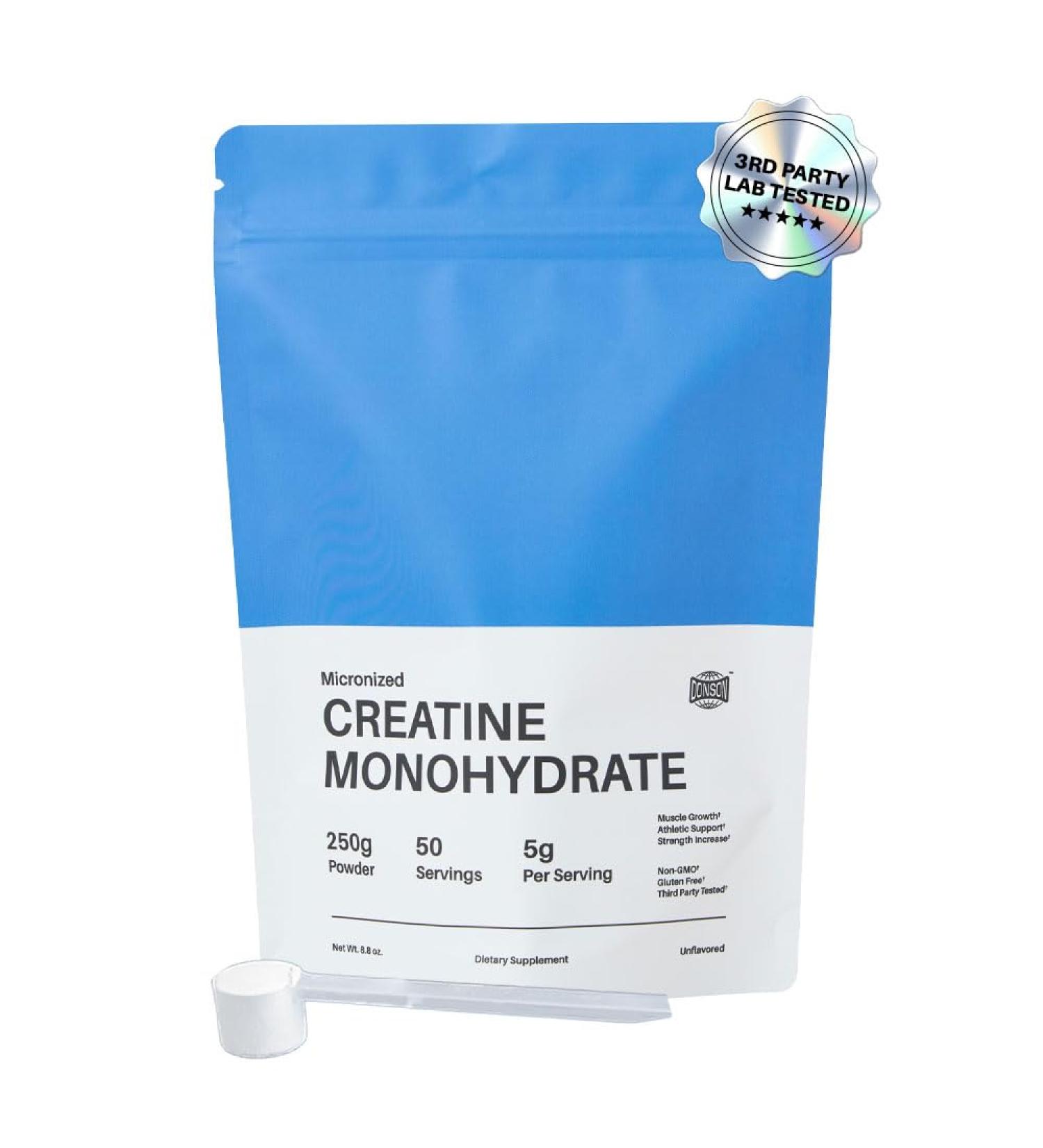 Donson Creatine Monohydrate - Pure Micronized Creatine Powder for Muscle Growth & Endurance - 8.8oz - 50 Servings for Men & Women - Buy Online on GoSupps.com
