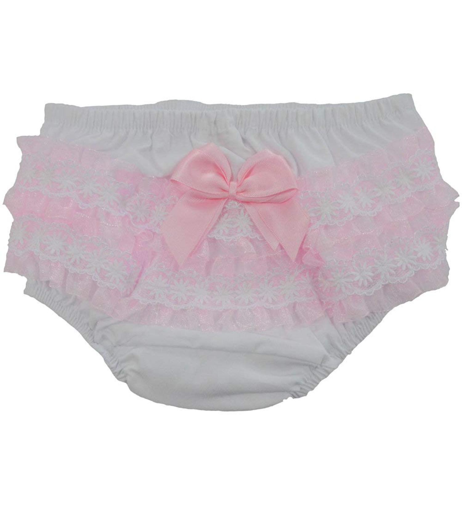 Soft Touch Baby Girls Frilly Pants/Knickers/Nappy Covers (0 to 18 Months) (White/Pink 12-18 Months)