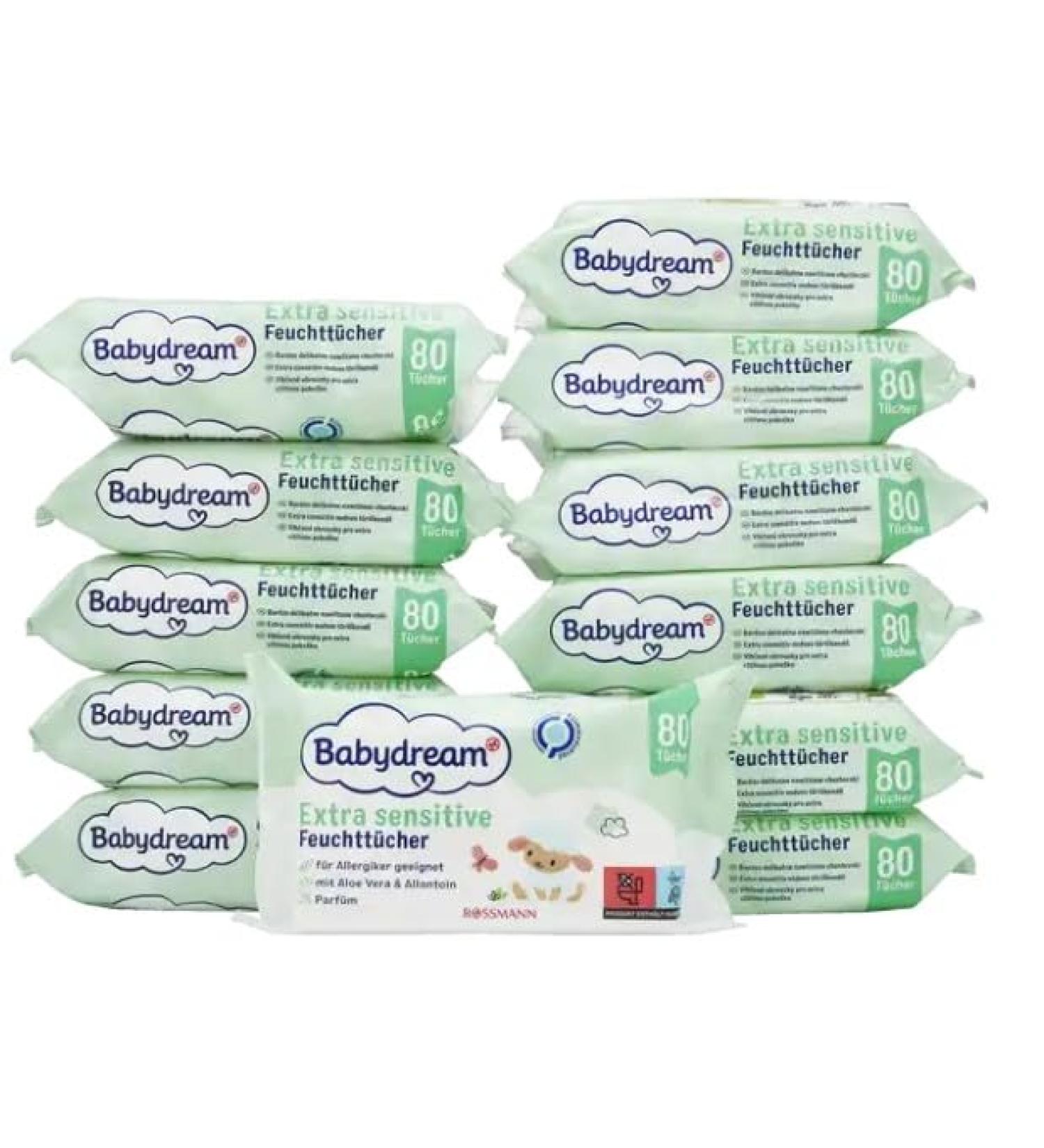 Generically BabyDream Extra Sensitive Wet Wiper 960 pieces 12x80 towels without pafm with aloe vera & allantion suitable for neurodermatitis