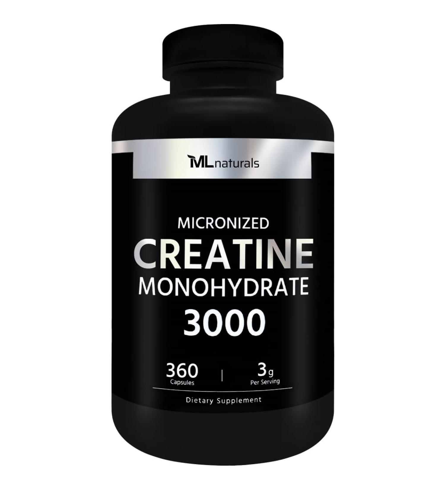 ML Naturals Micronized Creatine Monohydrate 3 000 mg per Serving 360 Capsules High-Potency Gluten Free and Non-GMO Third-Party Lab Tested 360 Count (Pack of 1) - Buy Online on GoSupps.com