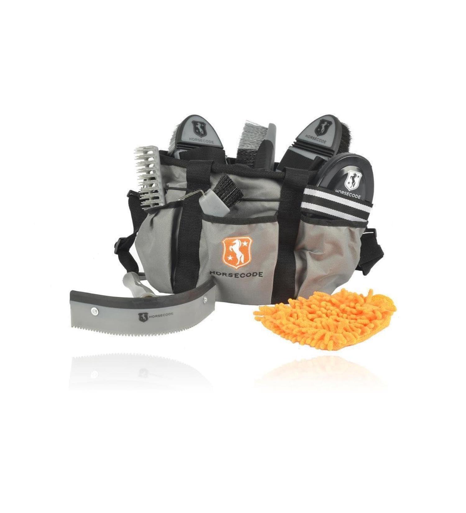 Horsecode 10-Piece Grey Grooming Bag - Complete Horse Care Kit | International Shipping Available - Buy Online on GoSupps.com