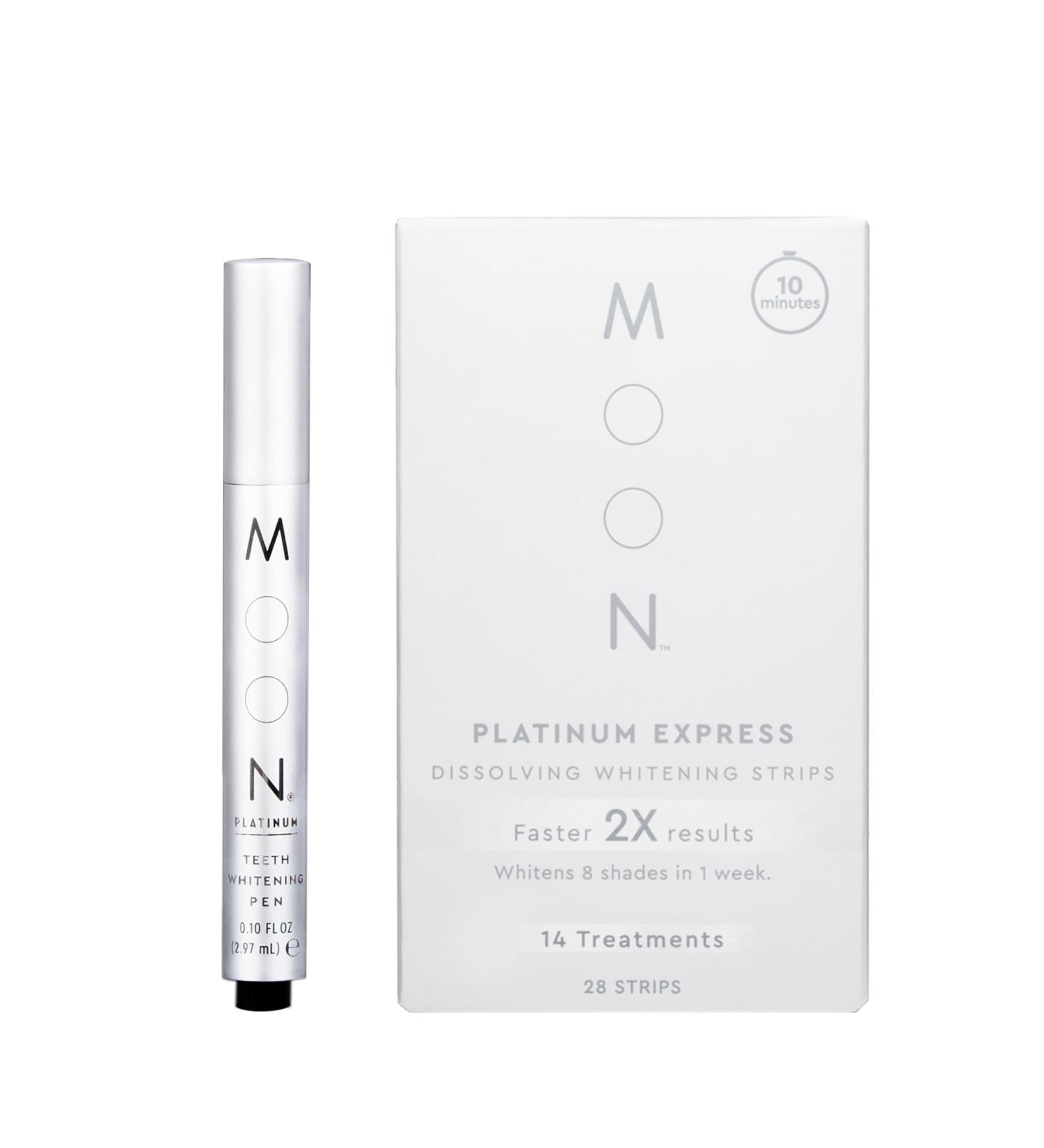 MOON Teeth Whitening Bundle Platinum Express Dissolving Strips & Mint Whitening Pen with Essential Oils Peroxide-Infused Travel Kit for Bright Smile & Sensitive Tooth Care - Buy Online on GoSupps.com