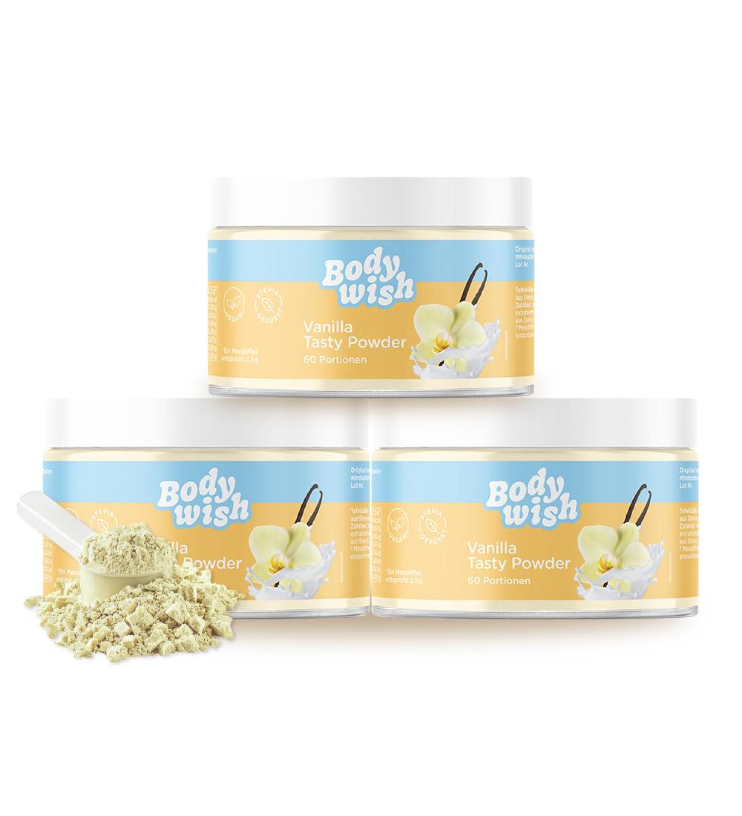 Bodywish Vanilla Tasty Powder | Low-Calorie Sugar Substitute | Natural Flavor | 3 x 150g - Buy Online on GoSupps.com