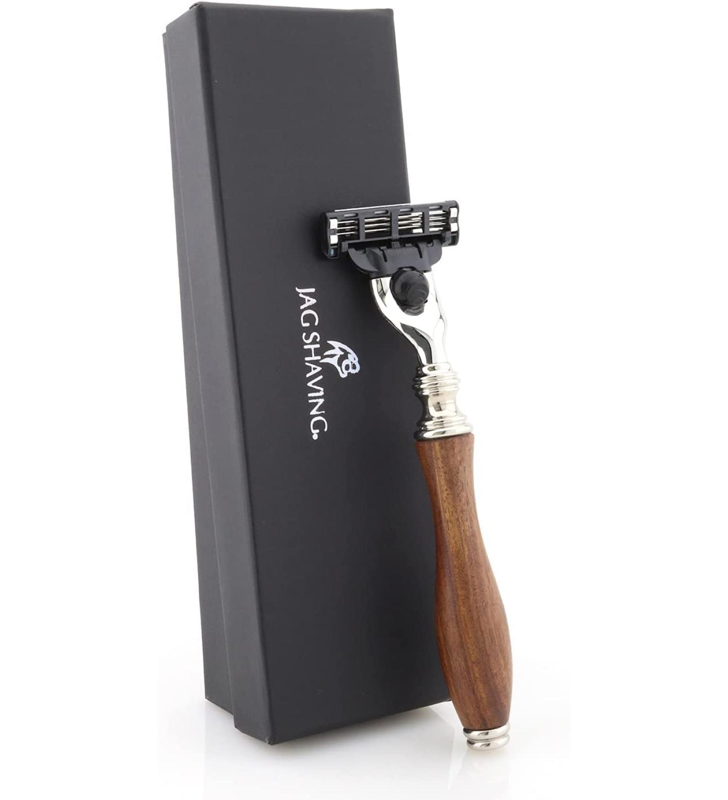 JAG Sustainable Shaving Razor Set | Eco-Friendly Razor with Leather Case & 3 Blades | Perfect Gift for Men & Women - Buy Online on GoSupps.com