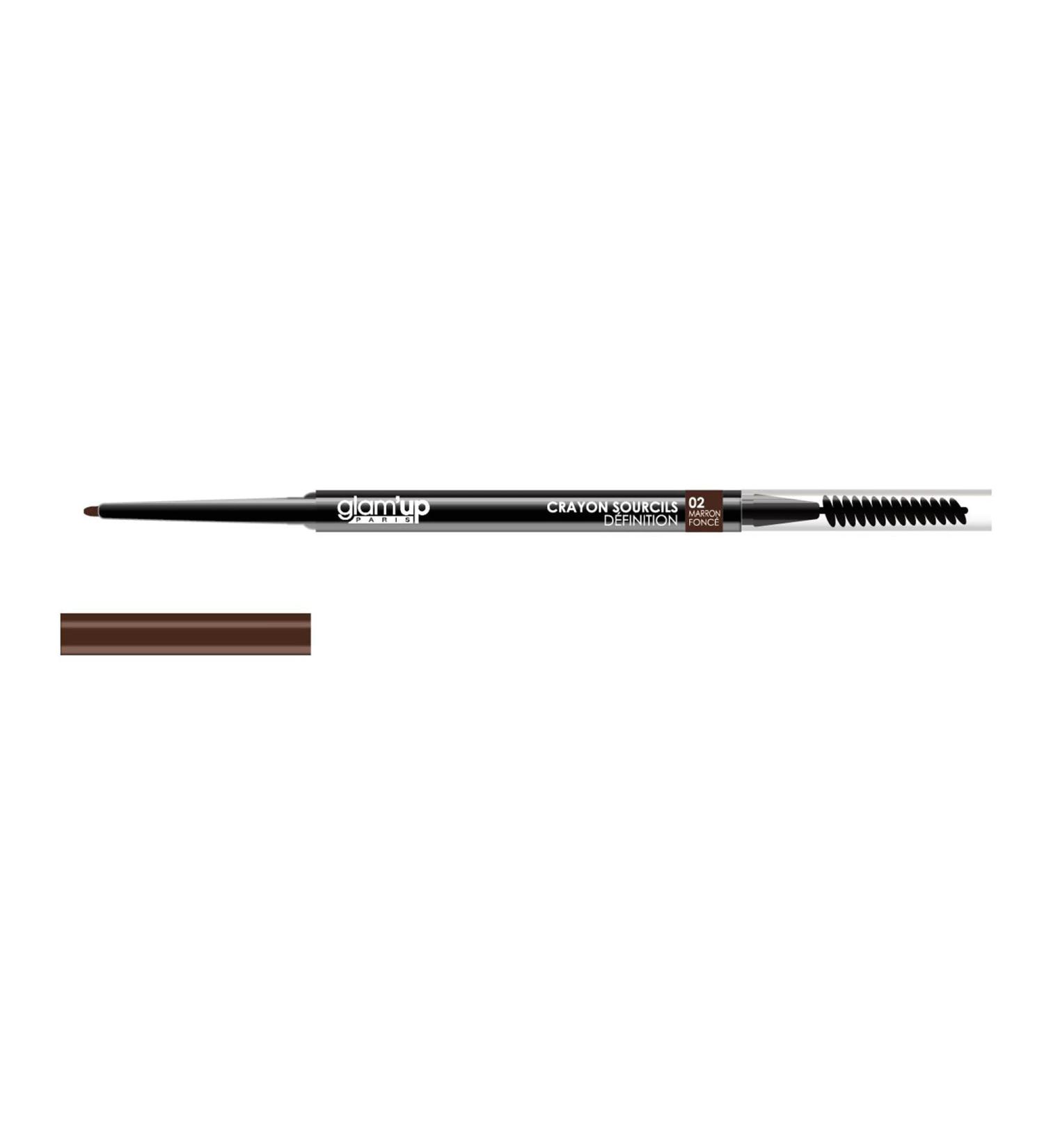 Glam'Up Paris - Professional Makeup - Ultra-Fine Double-Ended Defining Eyebrow Pencil with Brush and Retractable Tip - No. 2 - Dark Brown - Buy Online on GoSupps.com