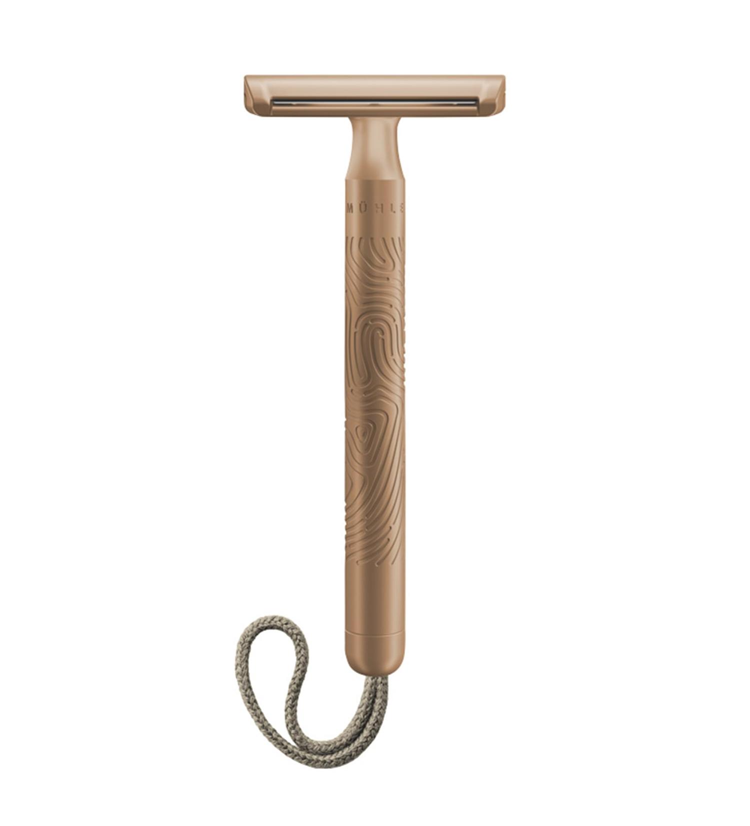 M hle Companion Razor - Unisex Safety Razor in Metal Rose Gold - Sustainable Shaving with Sand-Colored Cord - International Shipping Available - Buy Online on GoSupps.com