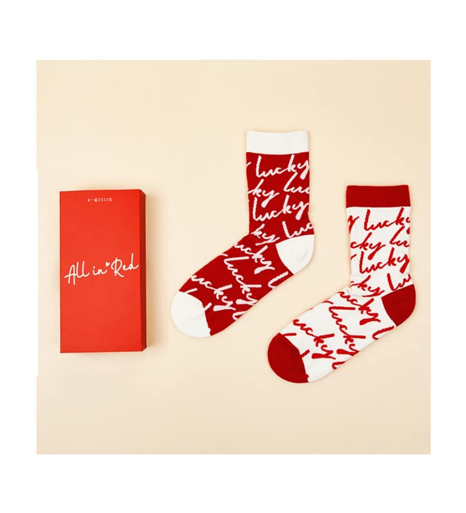 Mid-Tube Cotton Socks for Ladies | Christmas & Chinese New Year Socks | Warm & Comfortable | Red, Size 34-39 - Buy Online on GoSupps.com
