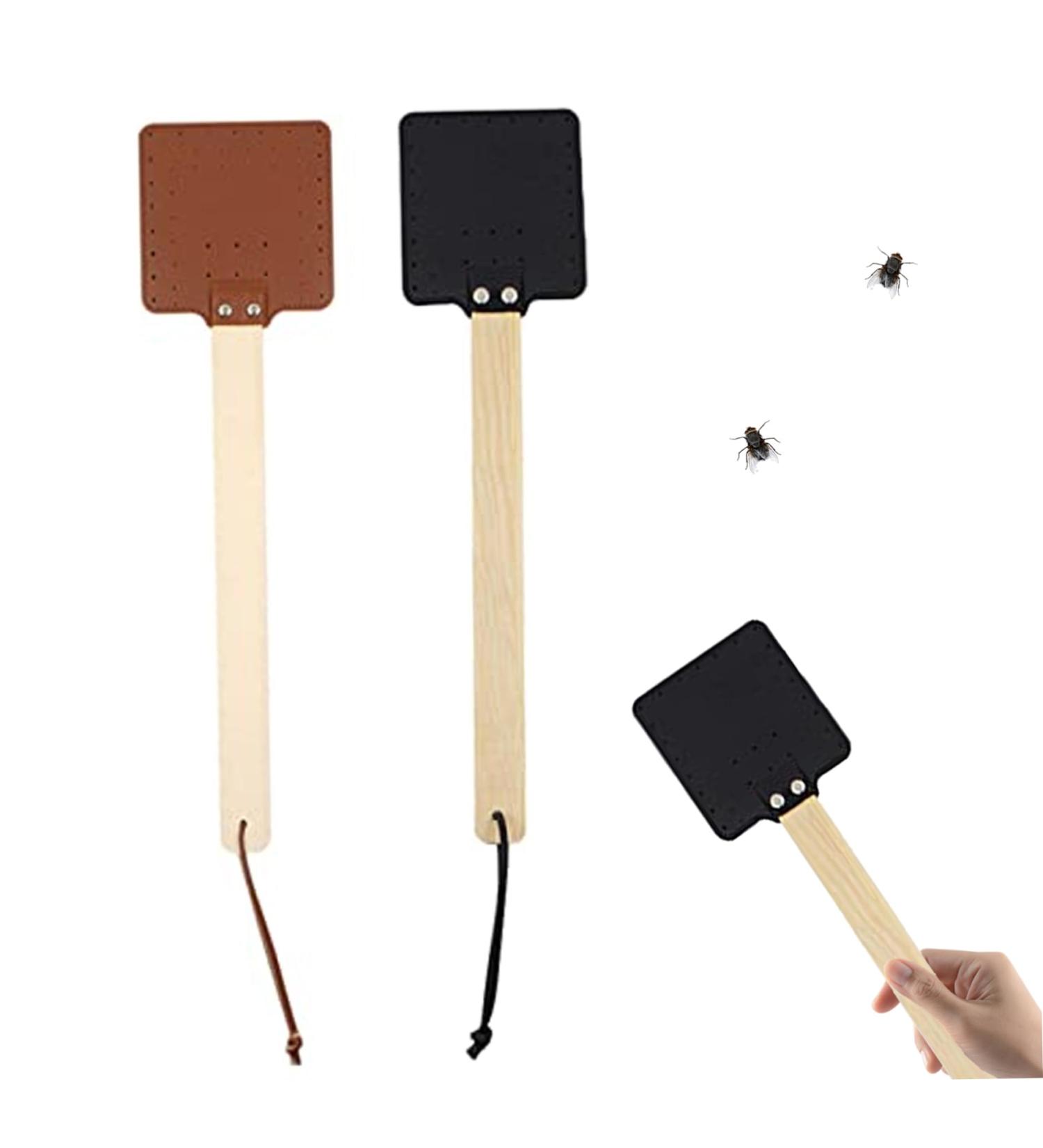 Fly Swatter Hand 2PCS PU Fly Swat with Wood Hand Simple Rustic Fly Squatters 44x13x11.5cm Manual Fly Bat with Hanging Rope for Indoor Outdoor Mosquito Control - Buy Online on GoSupps.com